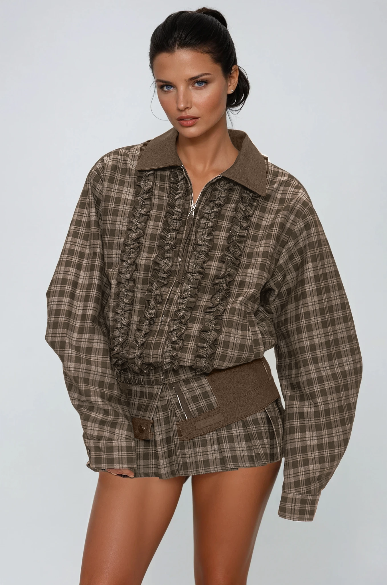 Eirini Grid Ruffle Skirt Set