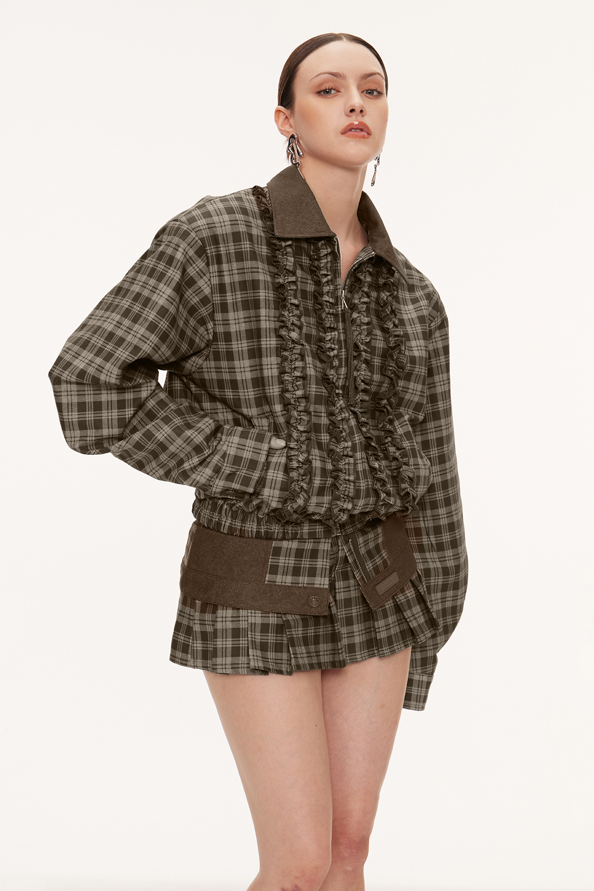 Eirini Grid Ruffle Skirt Set