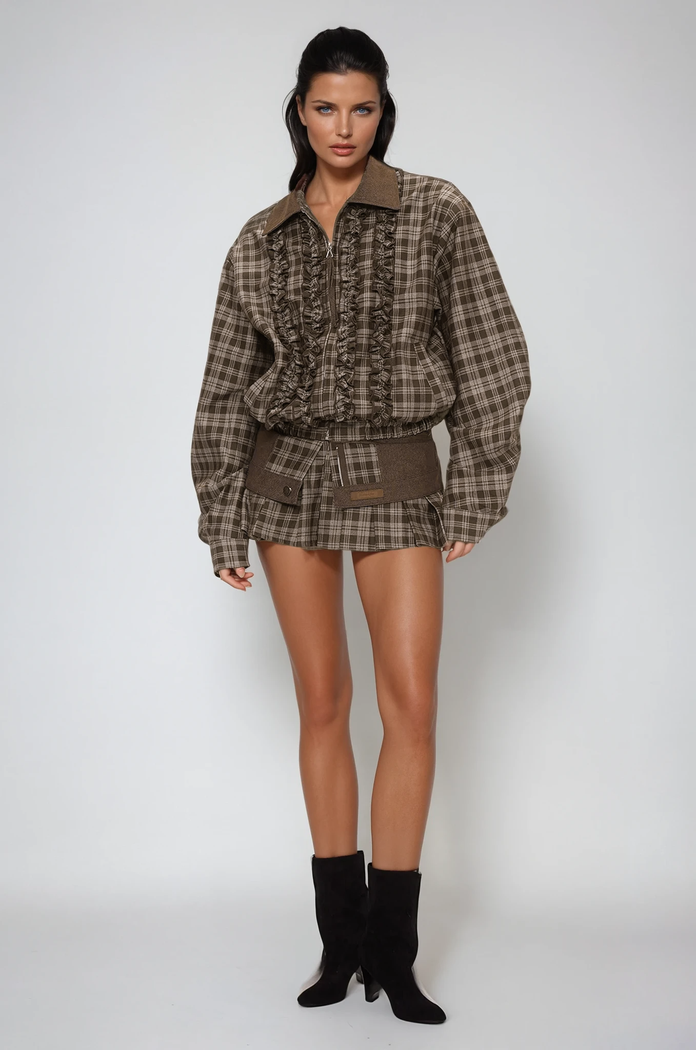 Eirini Grid Ruffle Skirt Set