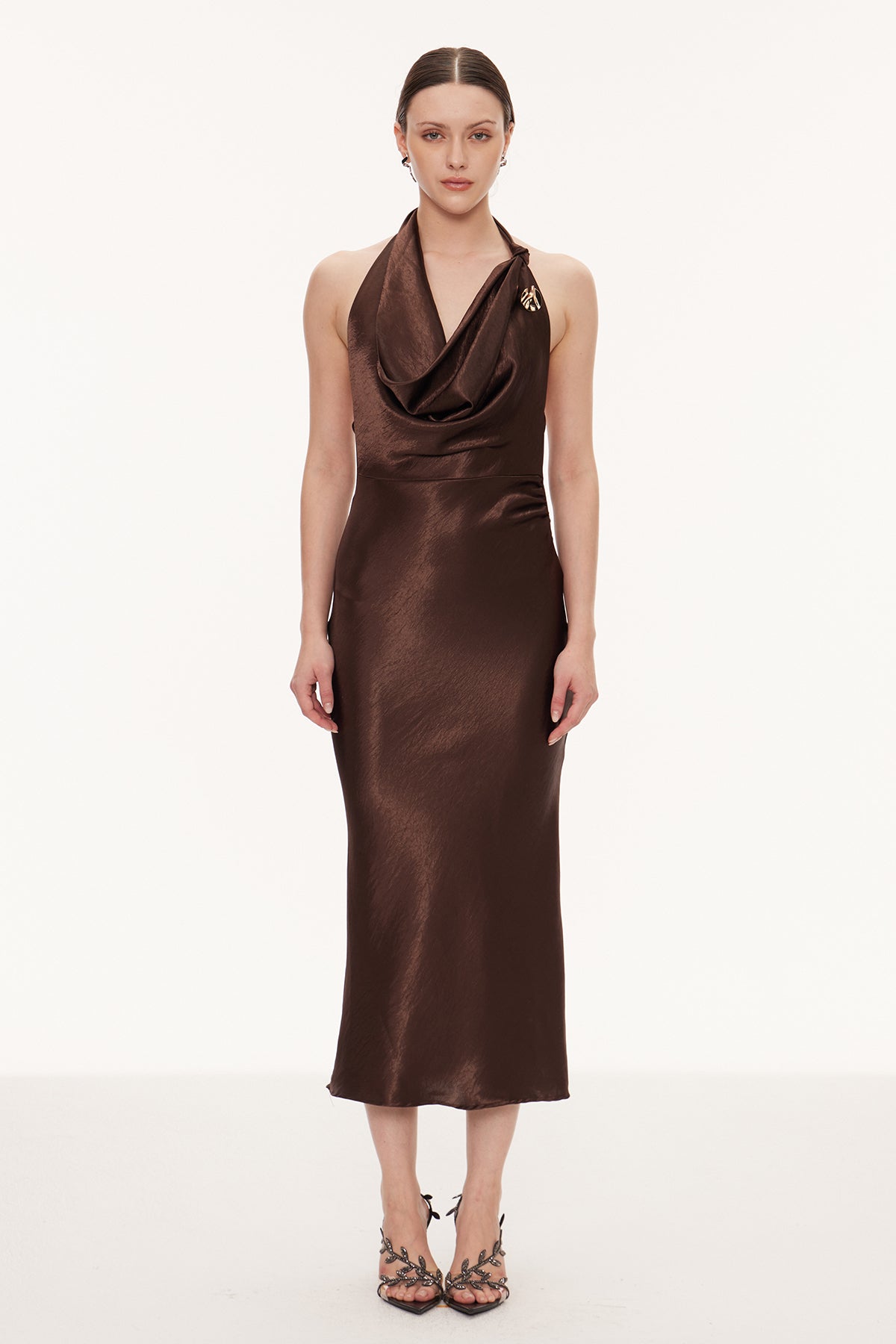 Eirlys Cowl Neck Satin Maxi Dress