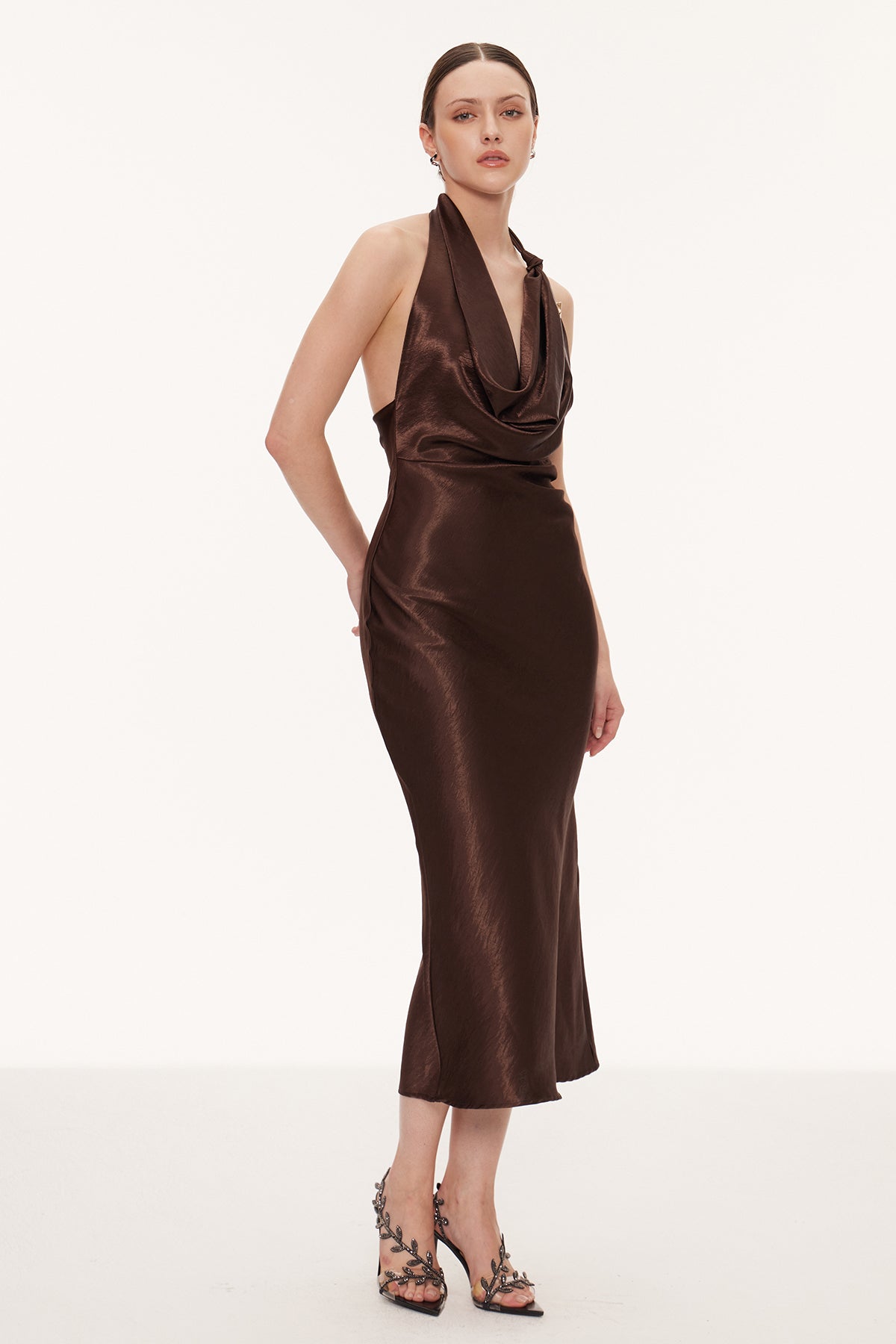 Eirlys Cowl Neck Satin Maxi Dress