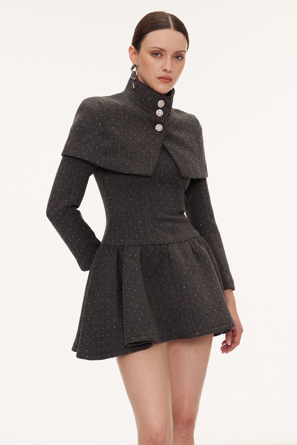 Eirwen Shawl Ruffle Mini Dress