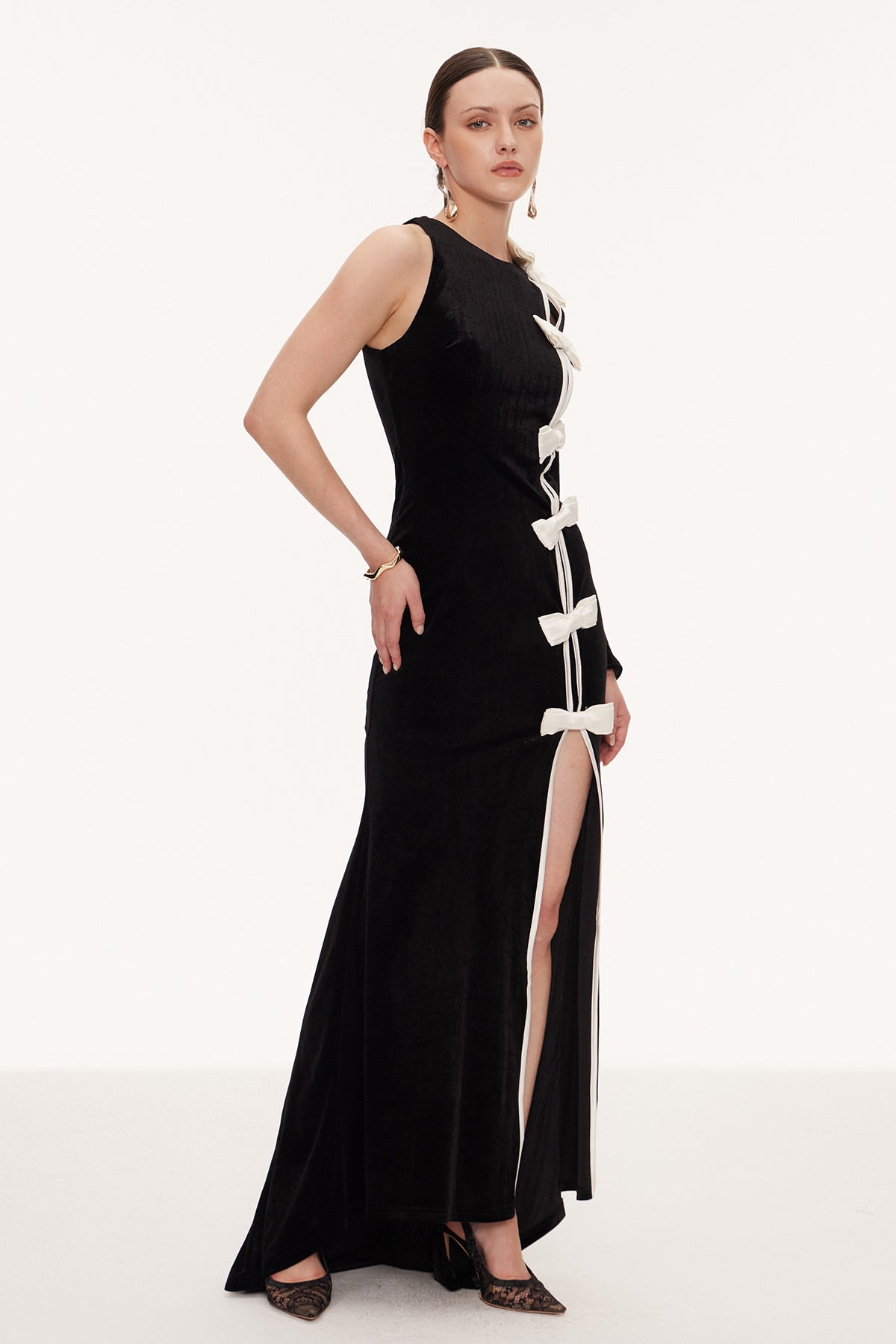 Ejder Asymmetric Bow Split Maxi Dress