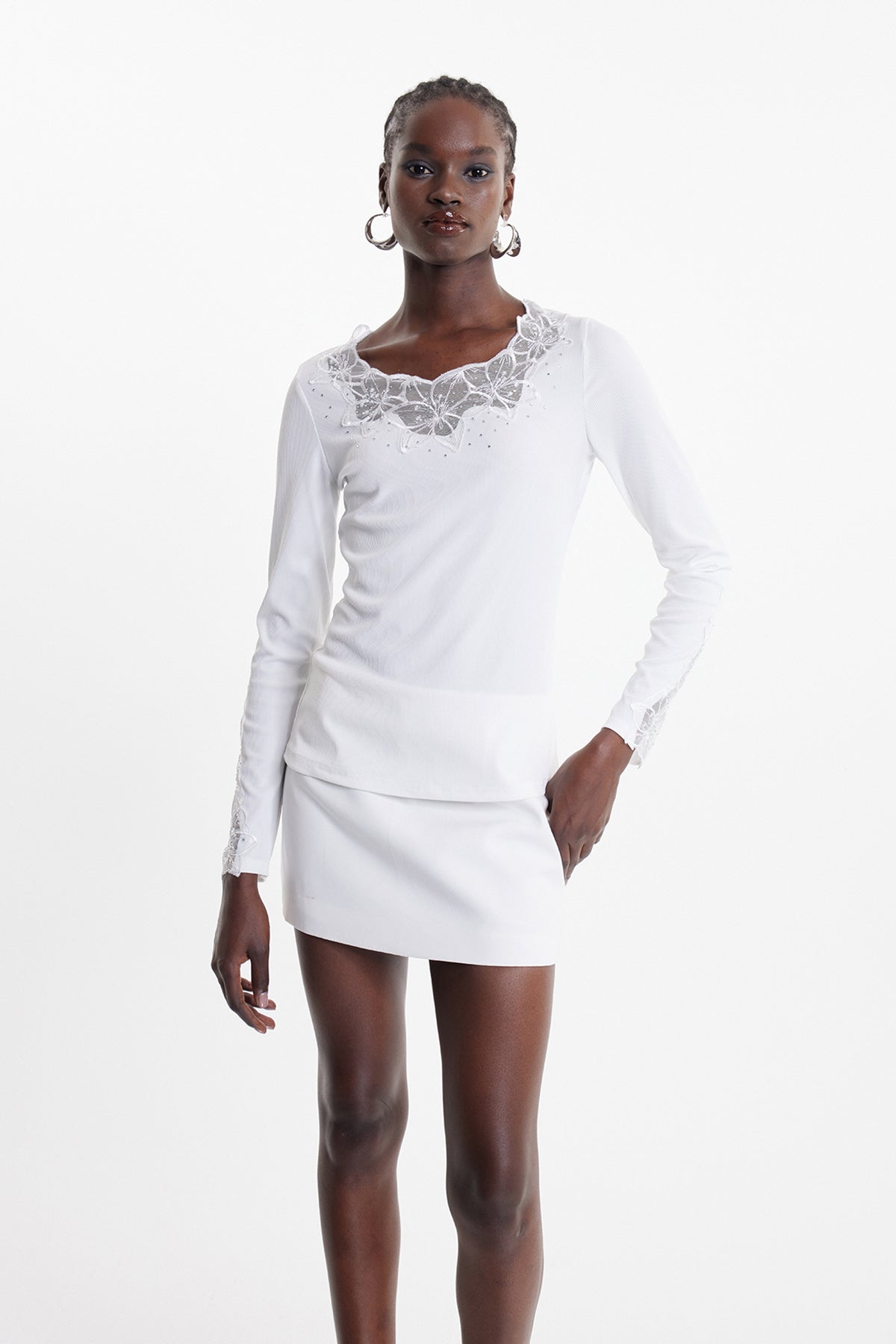 Ekaterine Lace Floral Rhinestone Top