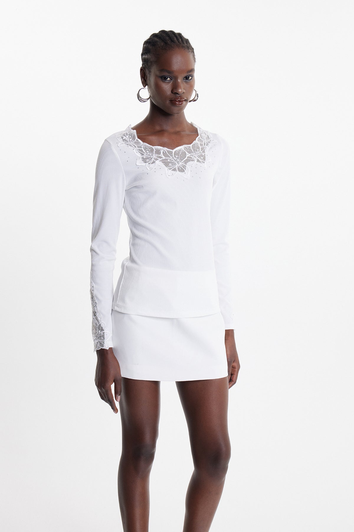 Ekaterine Lace Floral Rhinestone Top