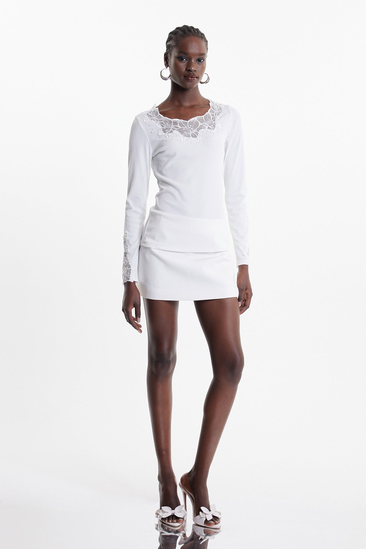 Ekaterine Lace Floral Rhinestone Top