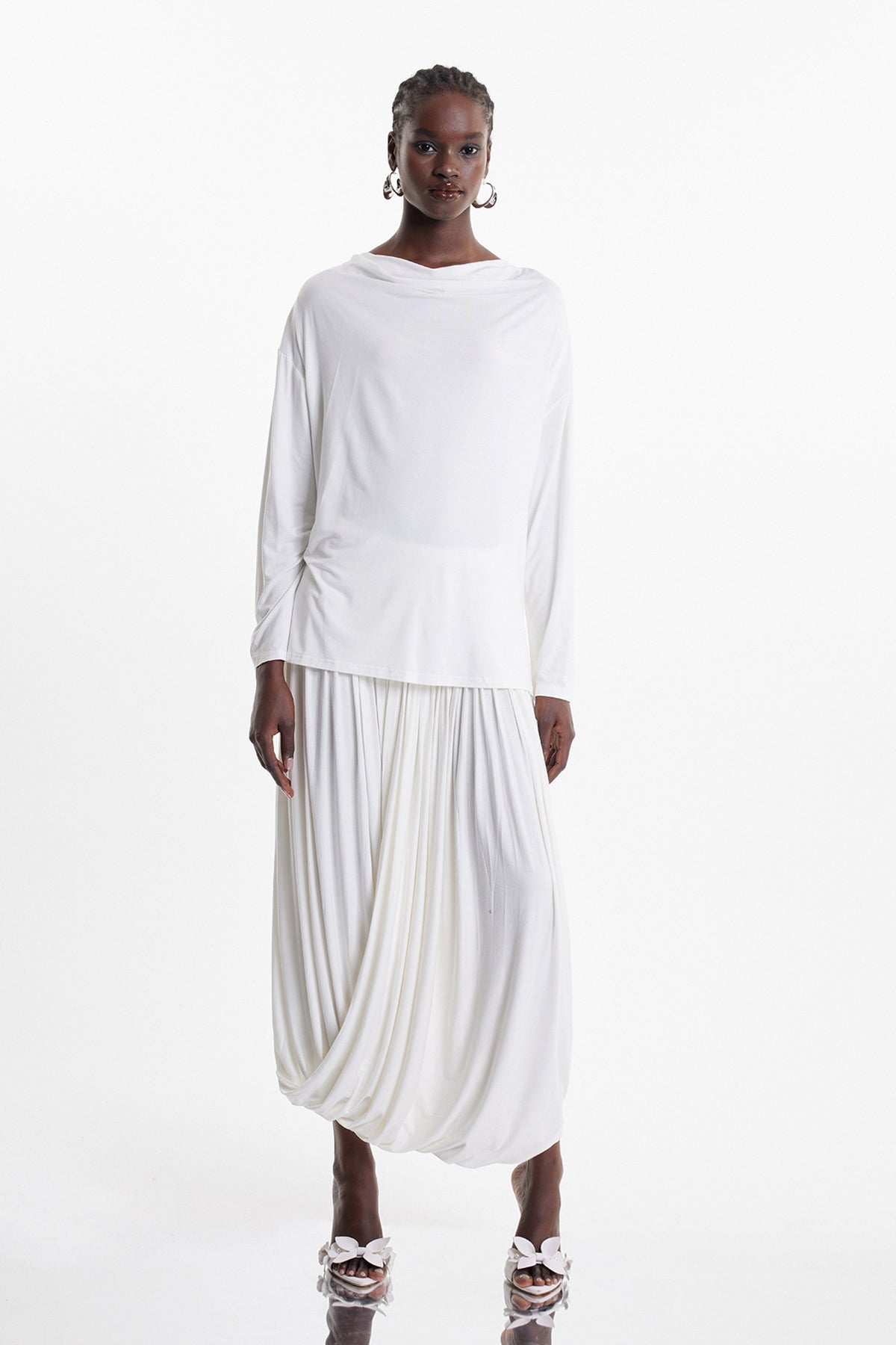 Ekene Pearl Mesh Cowl Neck Top