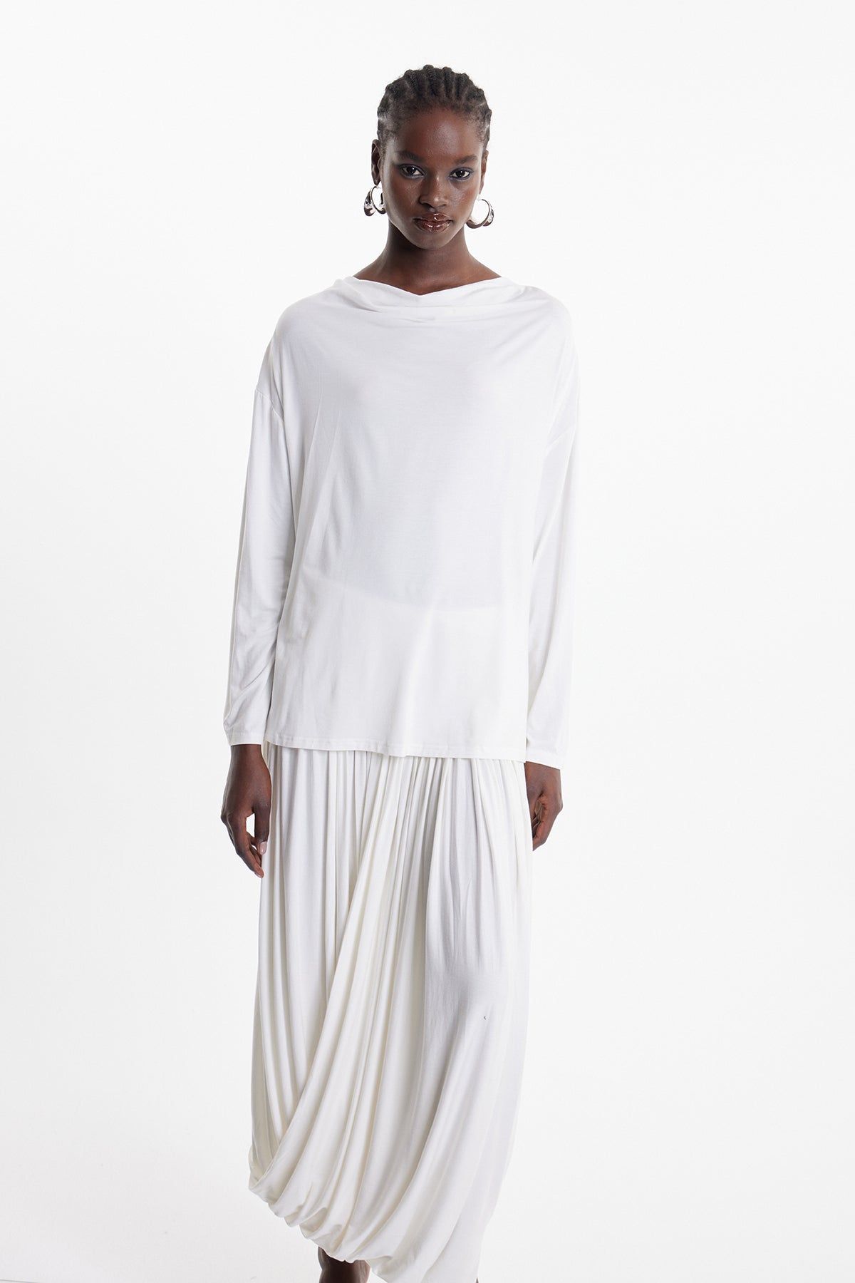 Ekene Pearl Mesh Cowl Neck Top