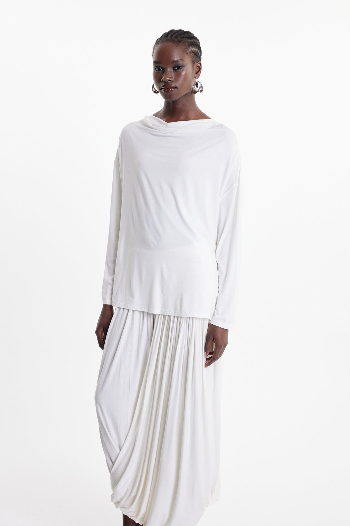 Ekene Pearl Mesh Cowl Neck Top