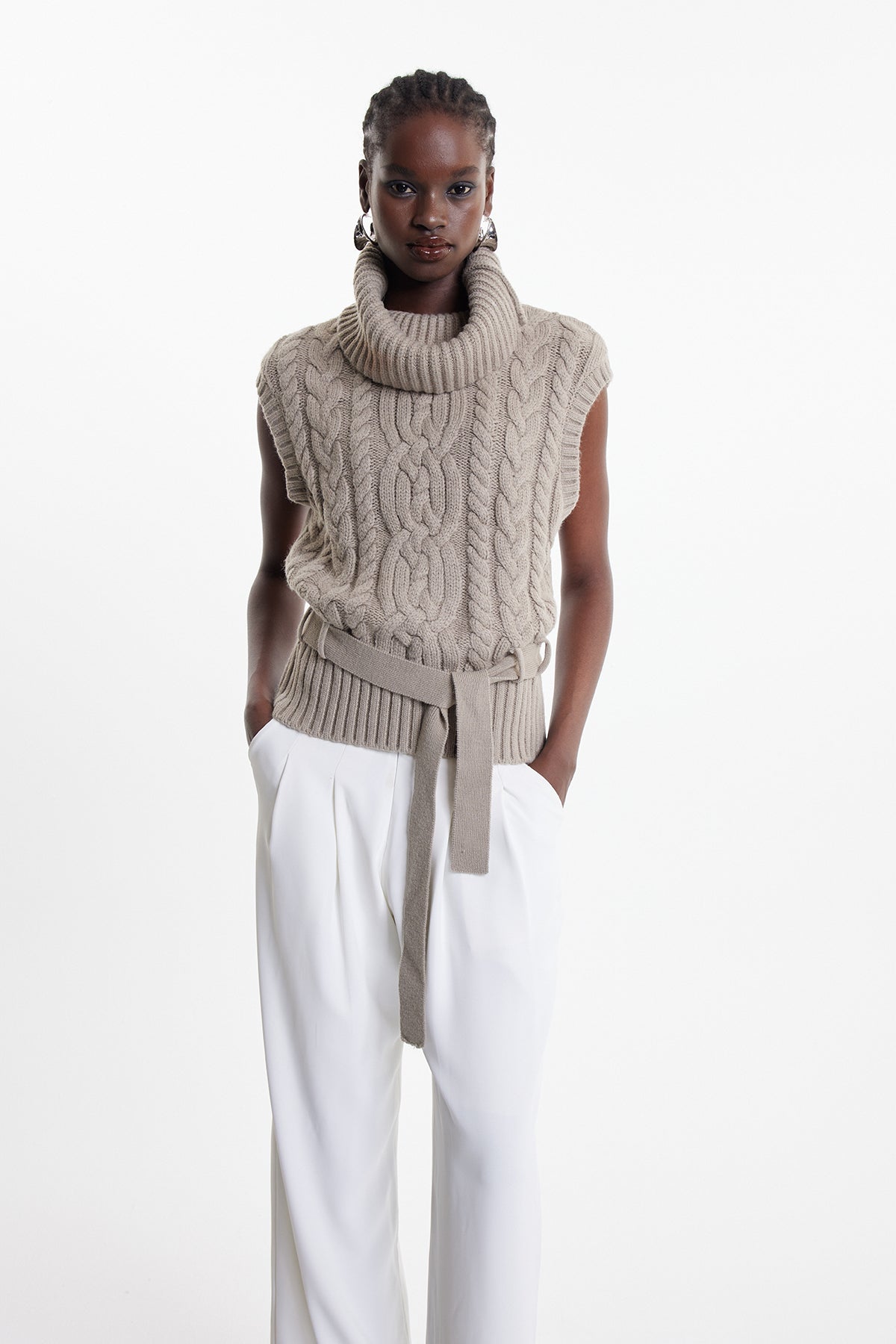 Ekkehard Funnel Neck Sleeveless Top In Khaki