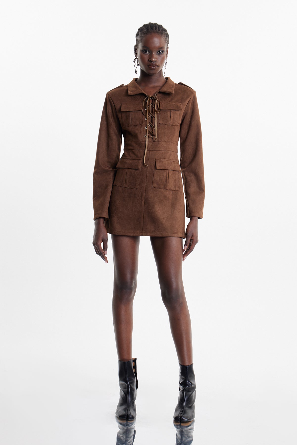 Ekundayo Suede Lace Up Mini Dress