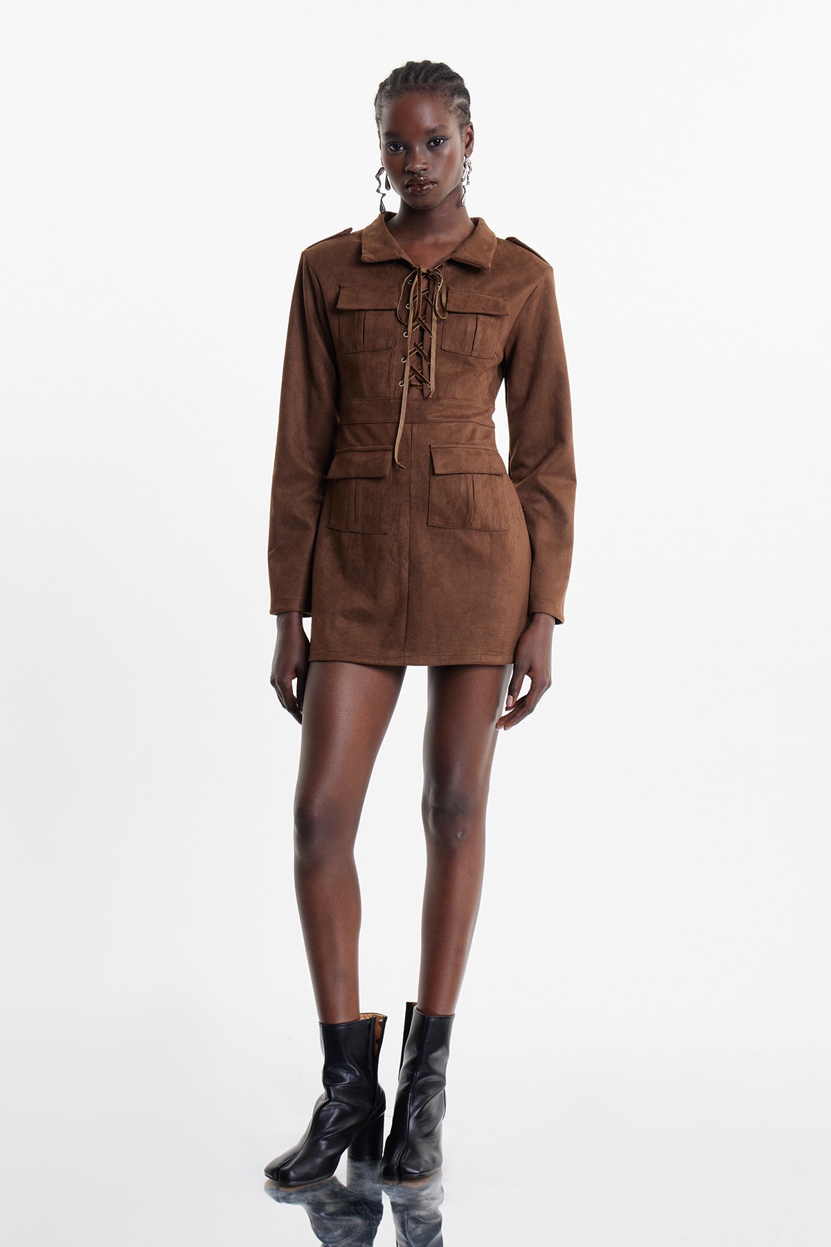 Ekundayo Suede Lace Up Mini Dress