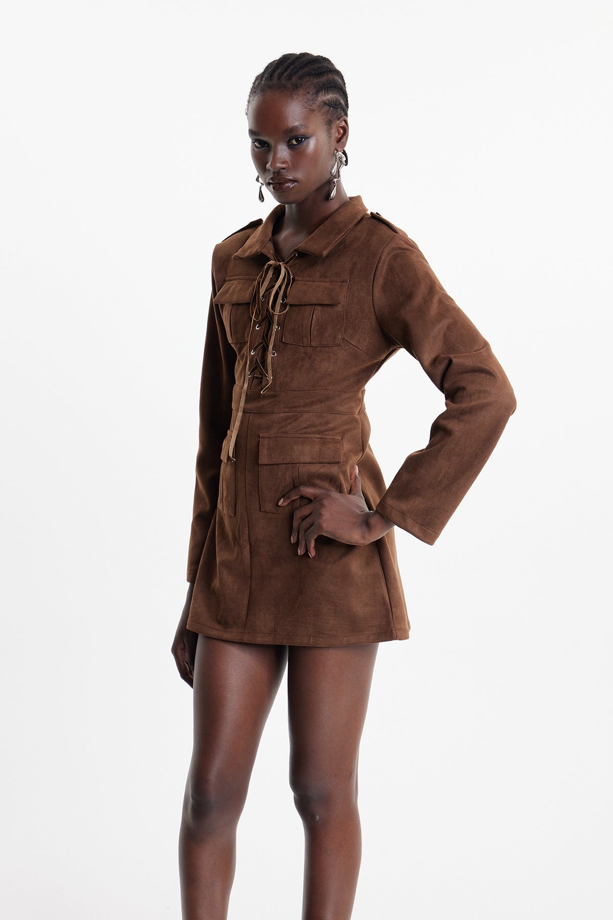 Ekundayo Suede Lace Up Mini Dress