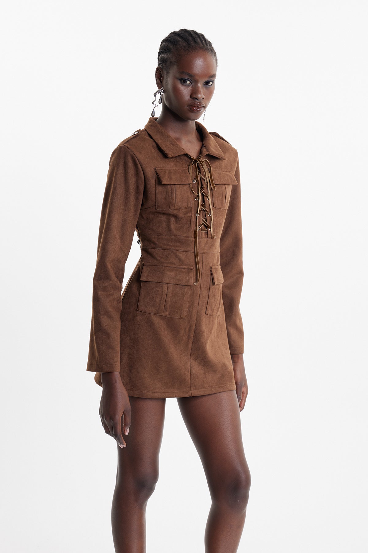 Ekundayo Suede Lace Up Mini Dress