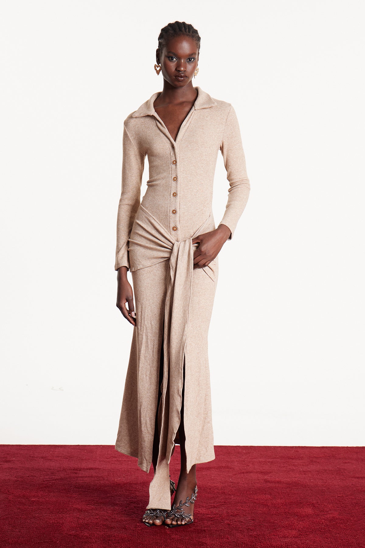 Ekwueme Tie Up Split Knit Maxi Dress