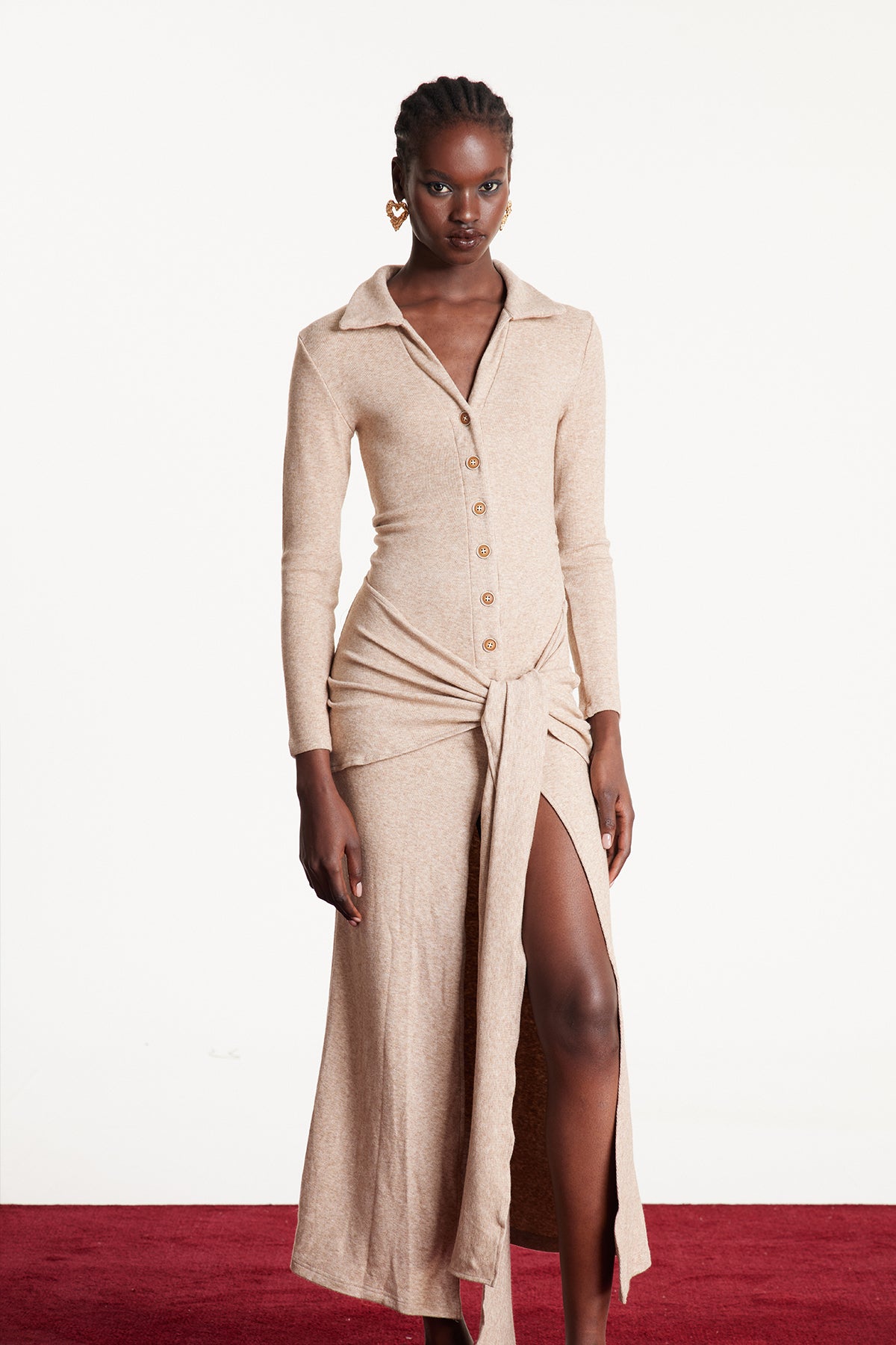 Ekwueme Tie Up Split Knit Maxi Dress