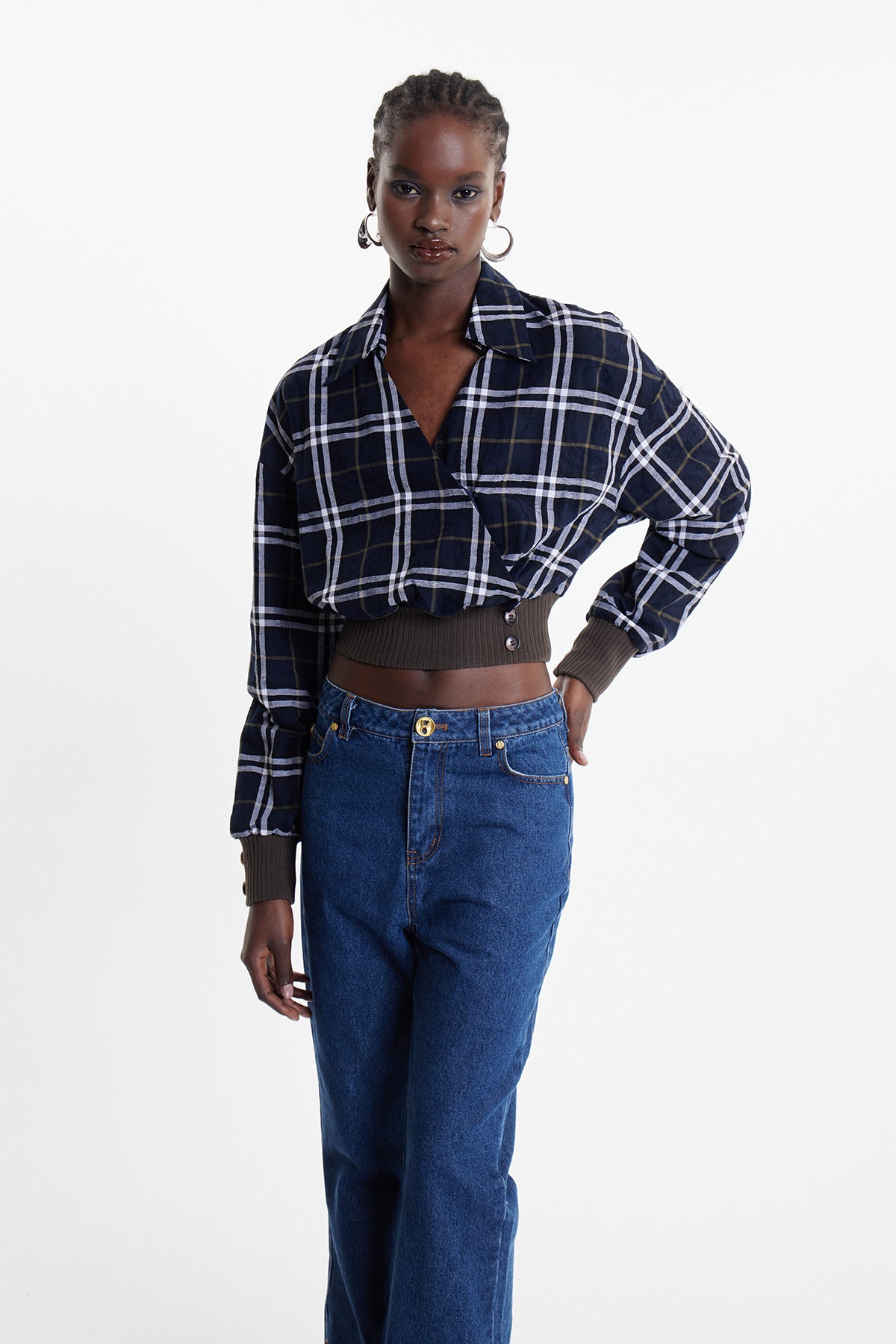 Ela Grid Crop Shirt