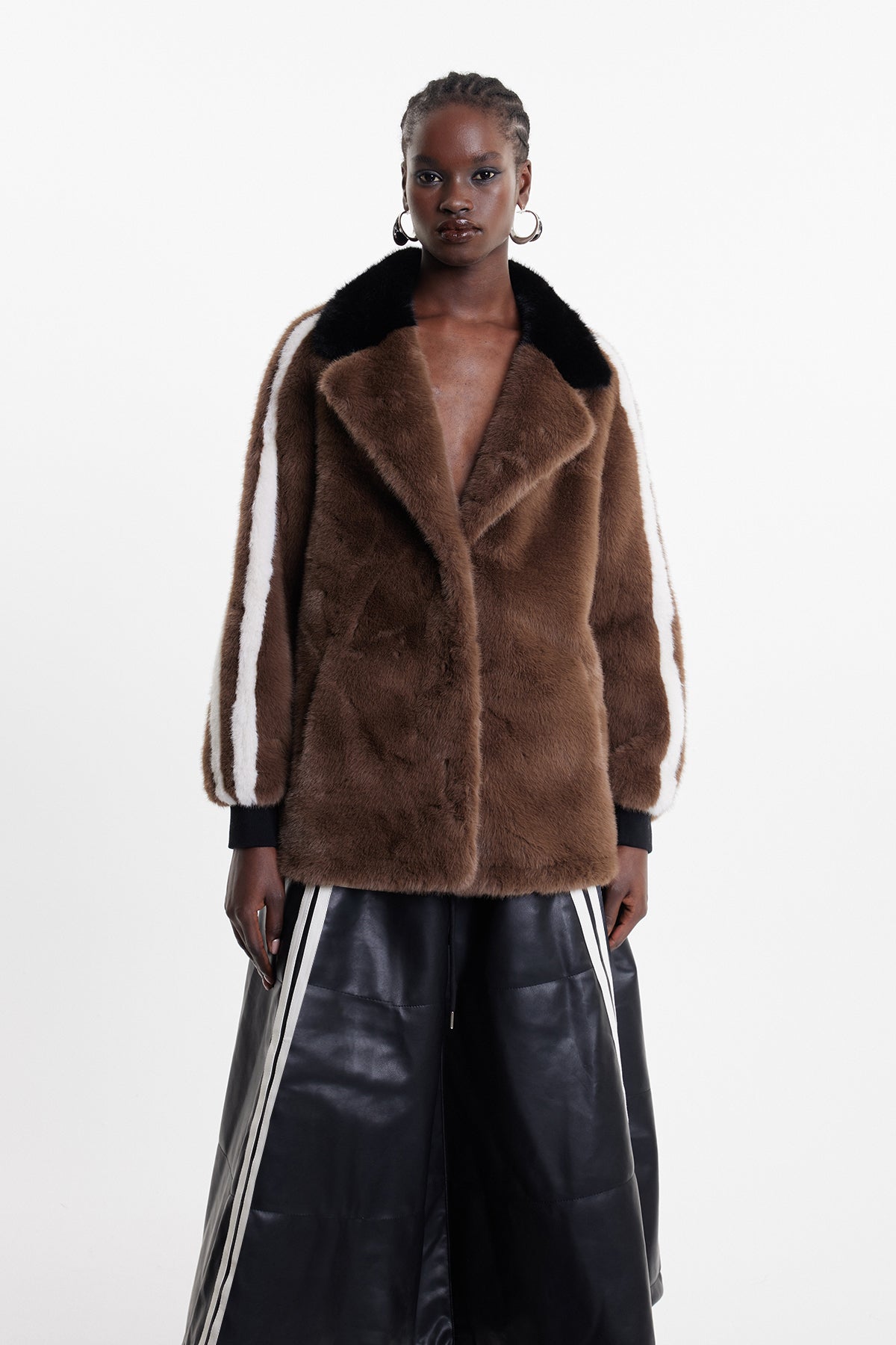 Elaine Plunge Faux Fur Stripe Jacket