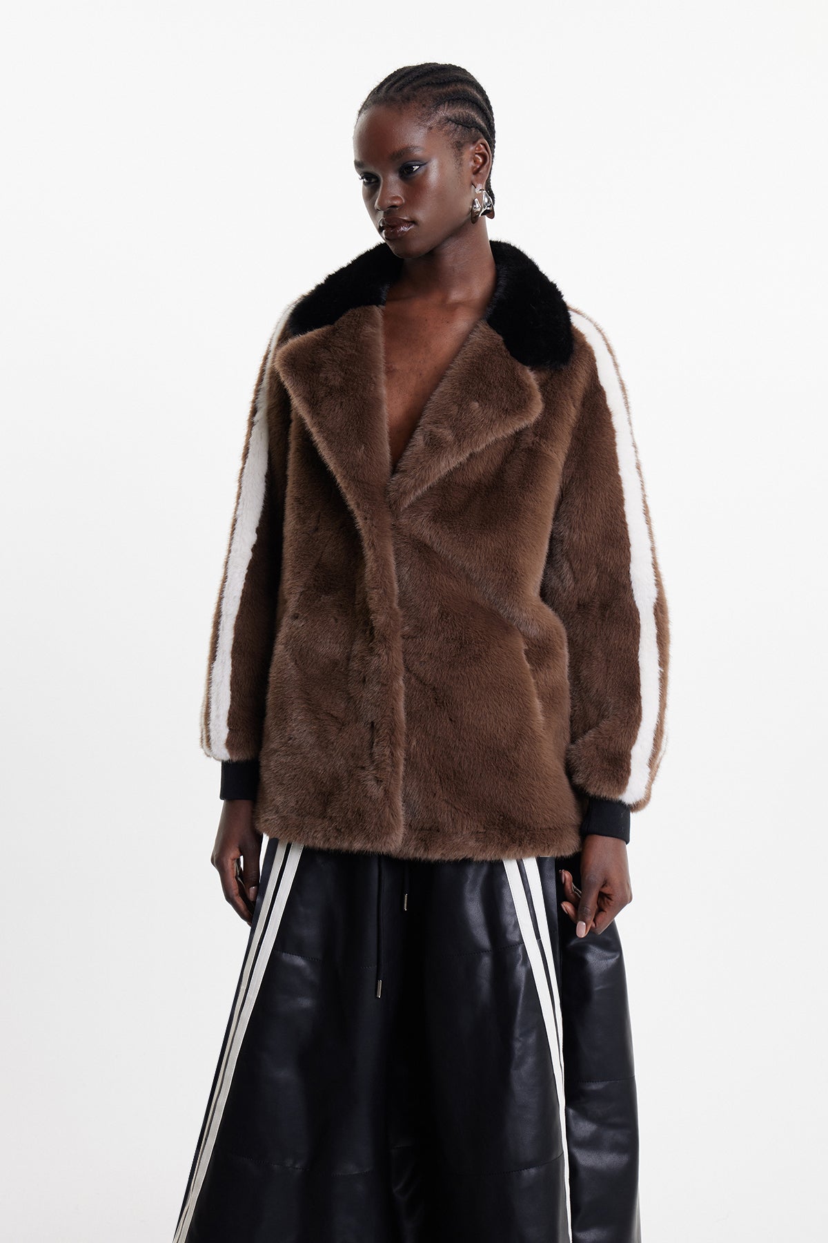 Elaine Plunge Faux Fur Stripe Jacket