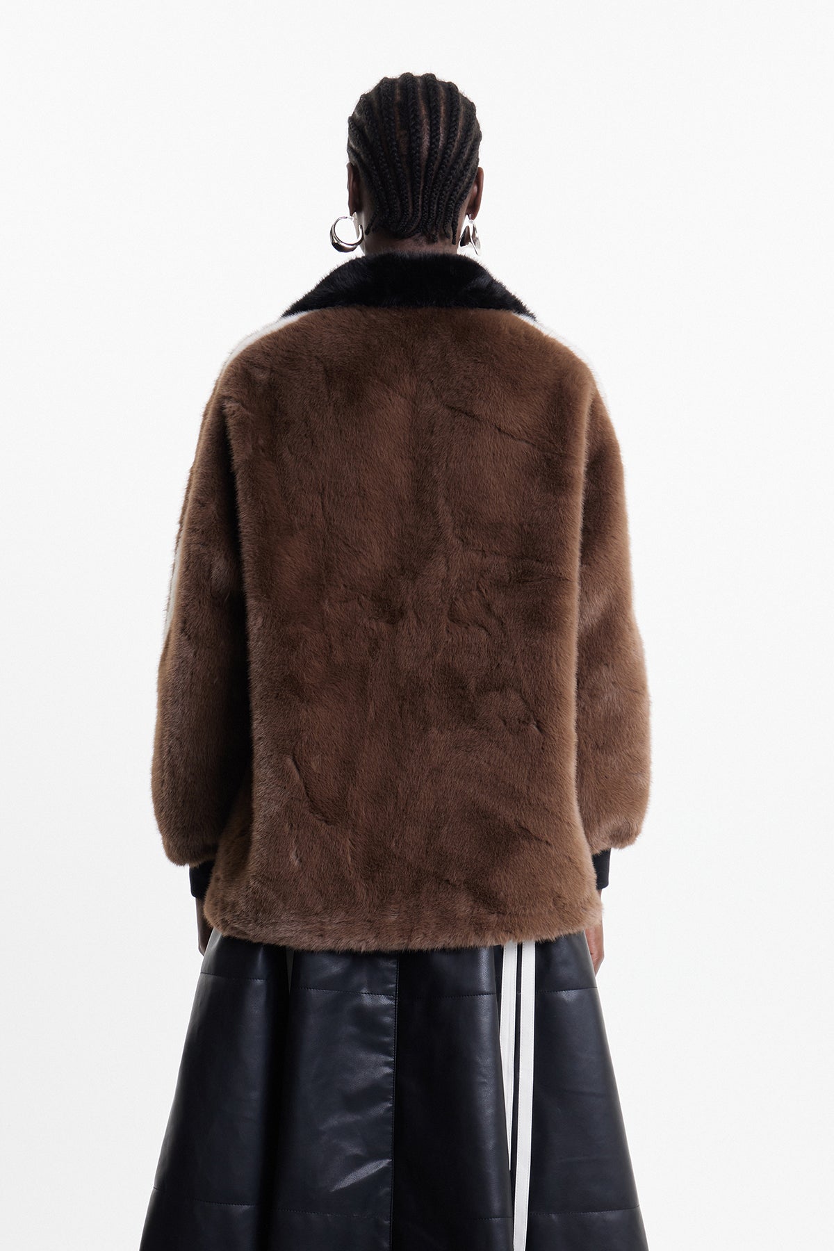 Elaine Plunge Faux Fur Stripe Jacket