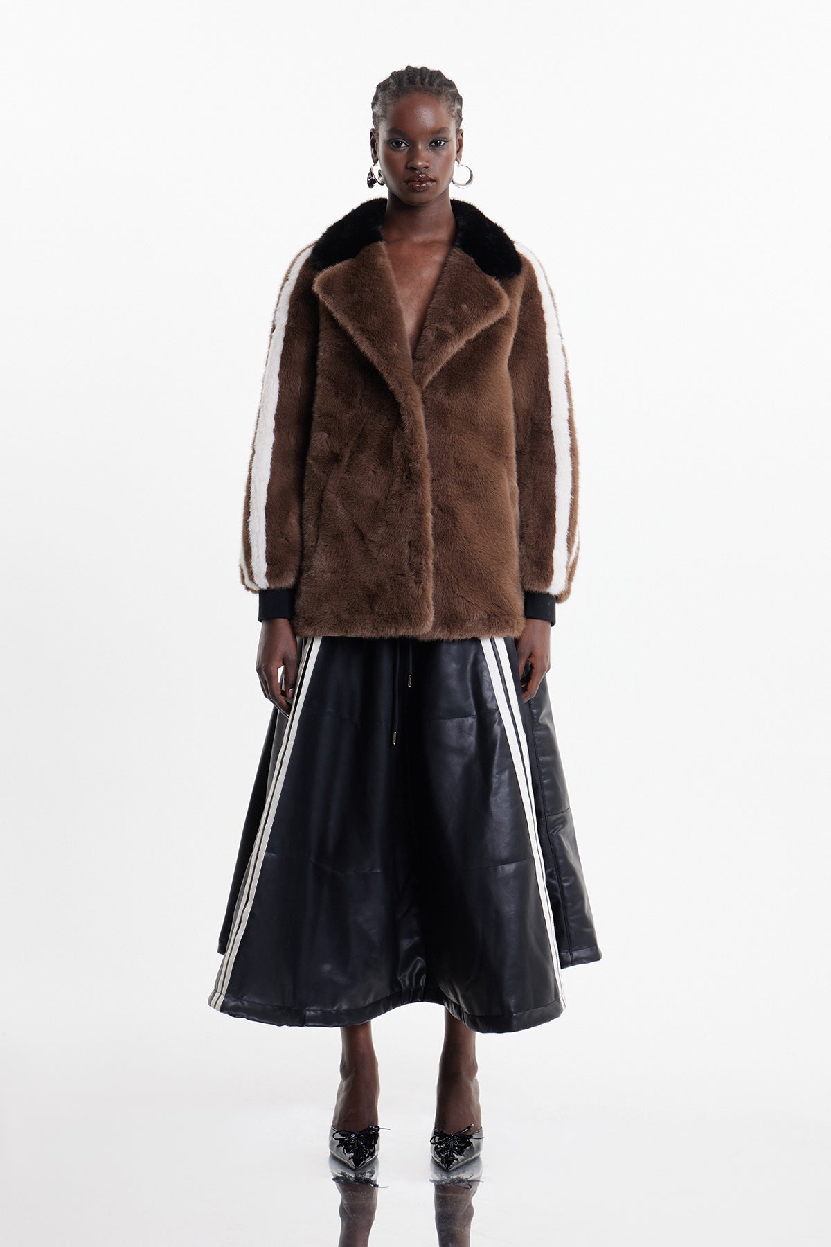 Elaine Plunge Faux Fur Stripe Jacket