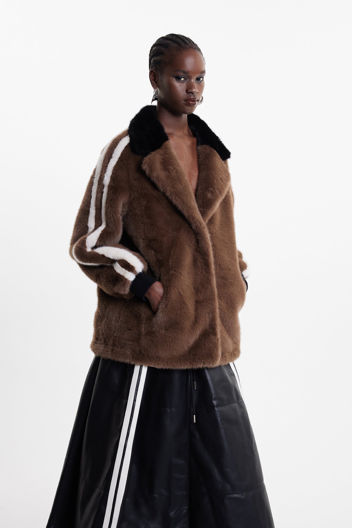 Elaine Plunge Faux Fur Stripe Jacket