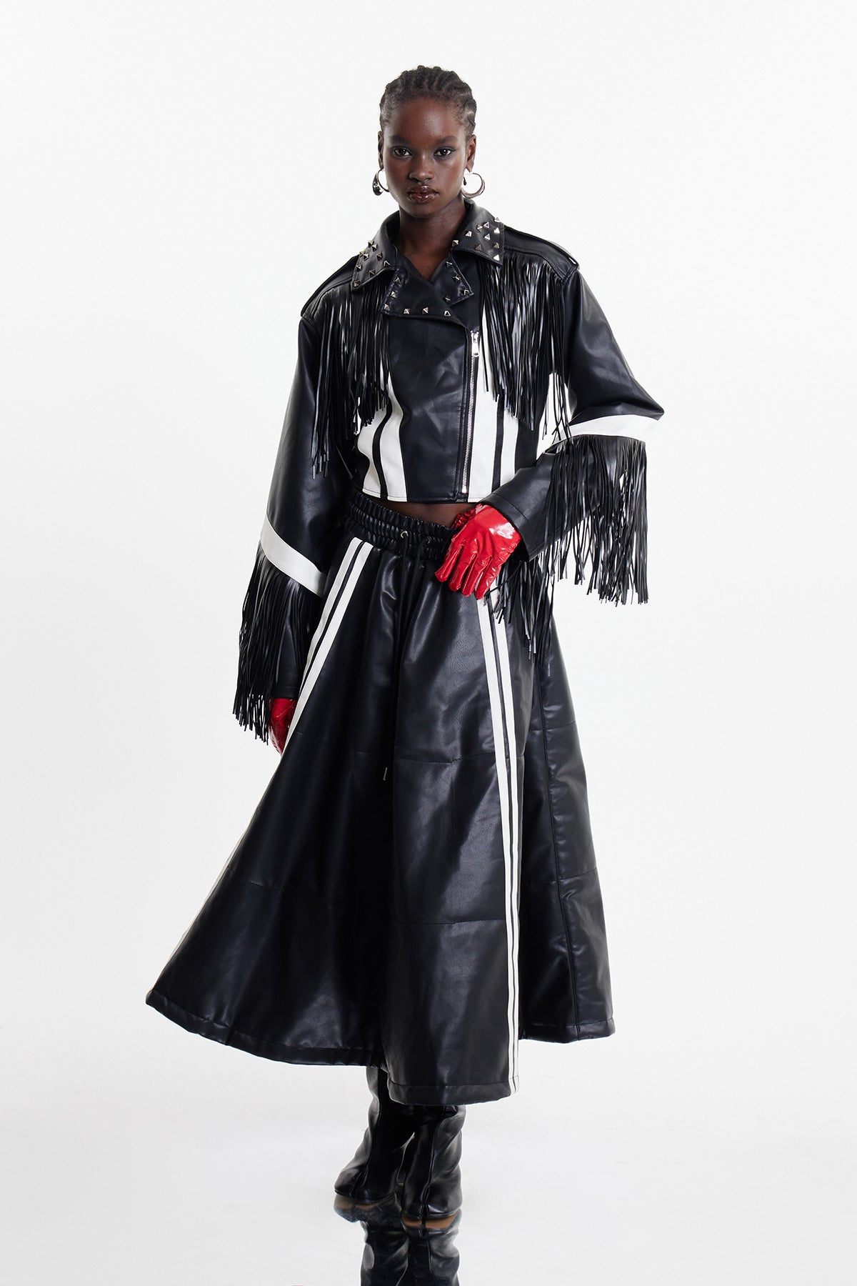 Elam Deconstruct Fringe Studded Leather Jacket