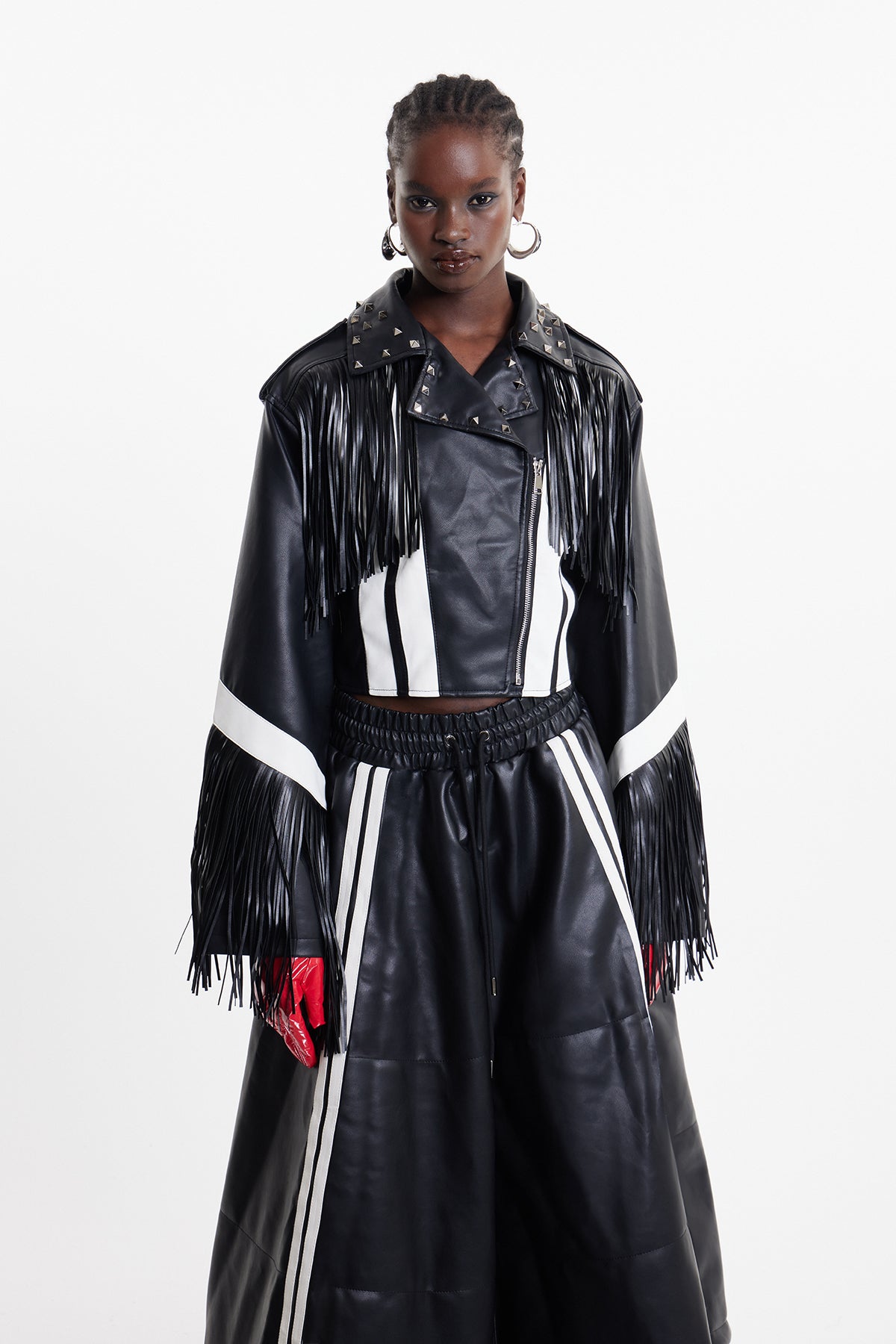 Elam Deconstruct Fringe Studded Leather Jacket