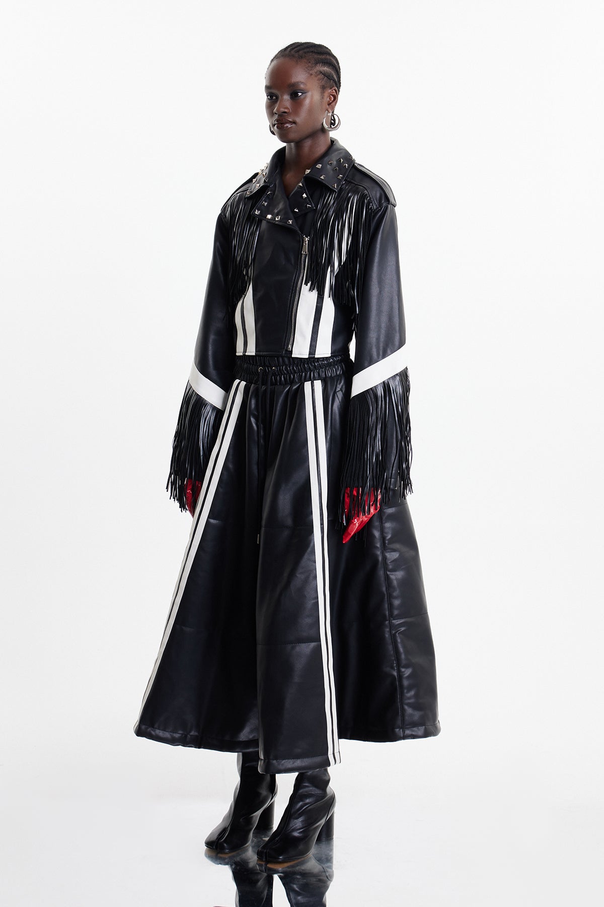 Elam Deconstruct Fringe Studded Leather Jacket