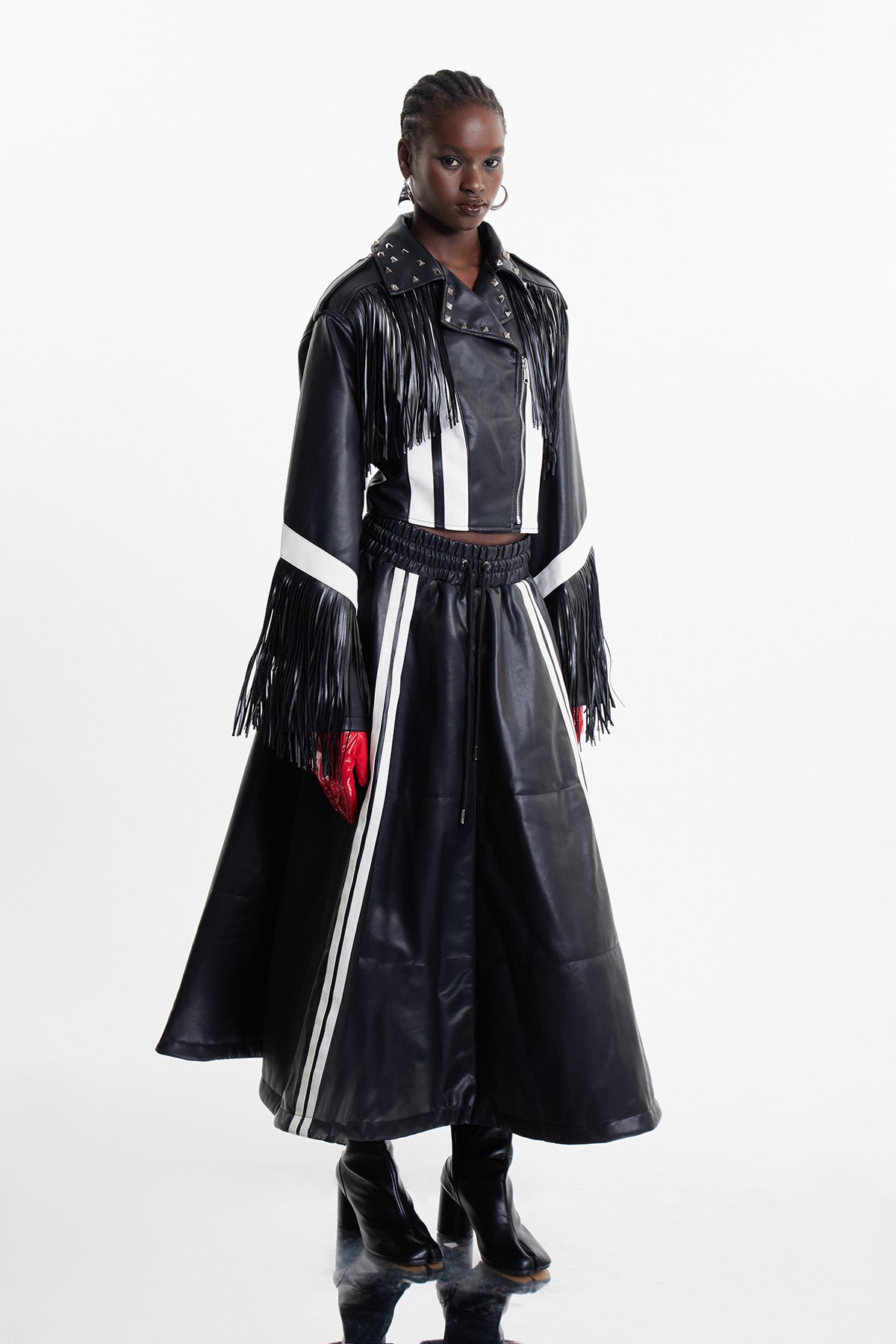 Elam Deconstruct Fringe Studded Leather Jacket