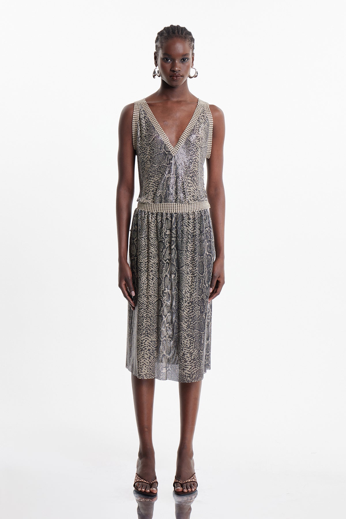 Elbert Python Print Plunge Midi Dress