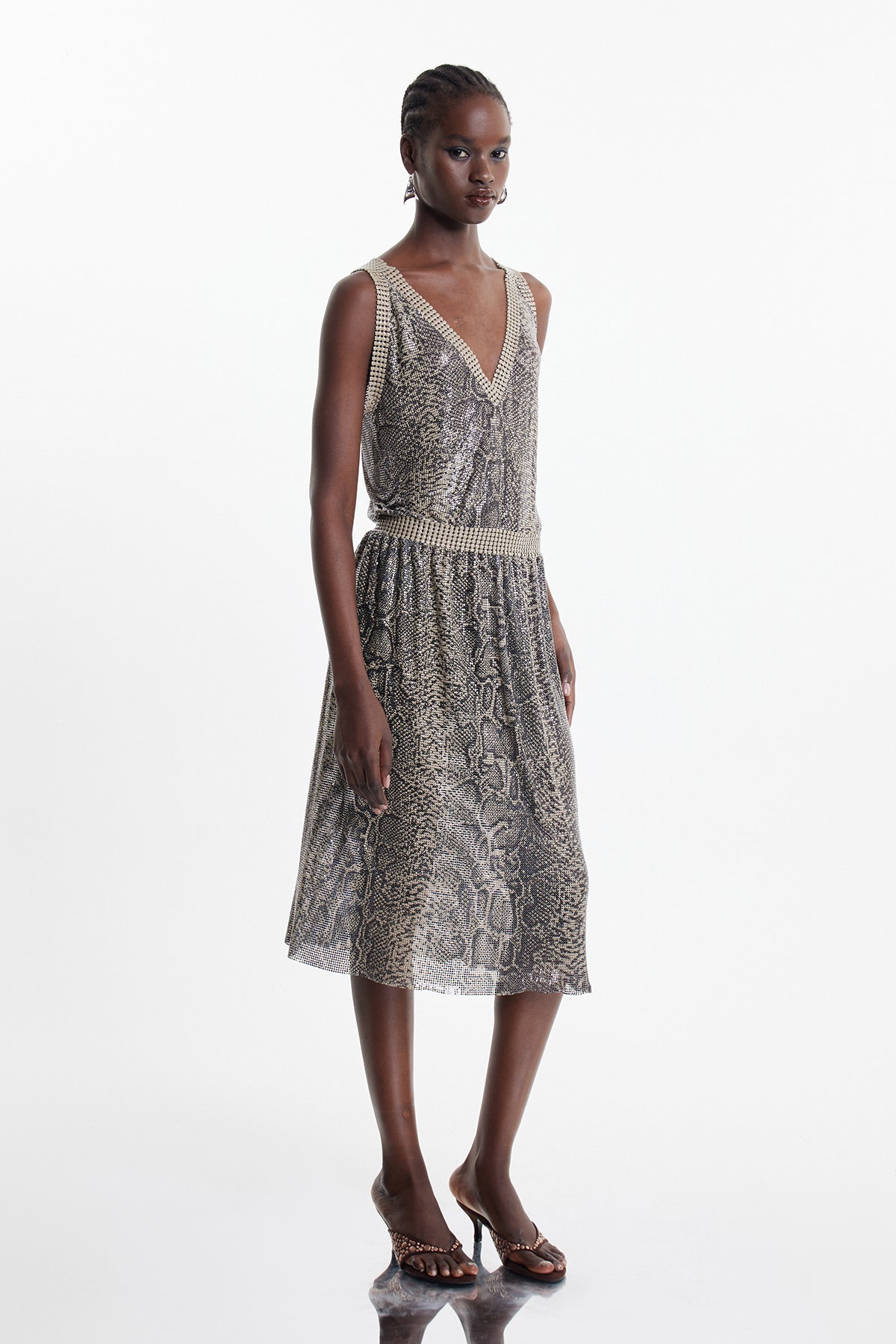 Elbert Python Print Plunge Midi Dress