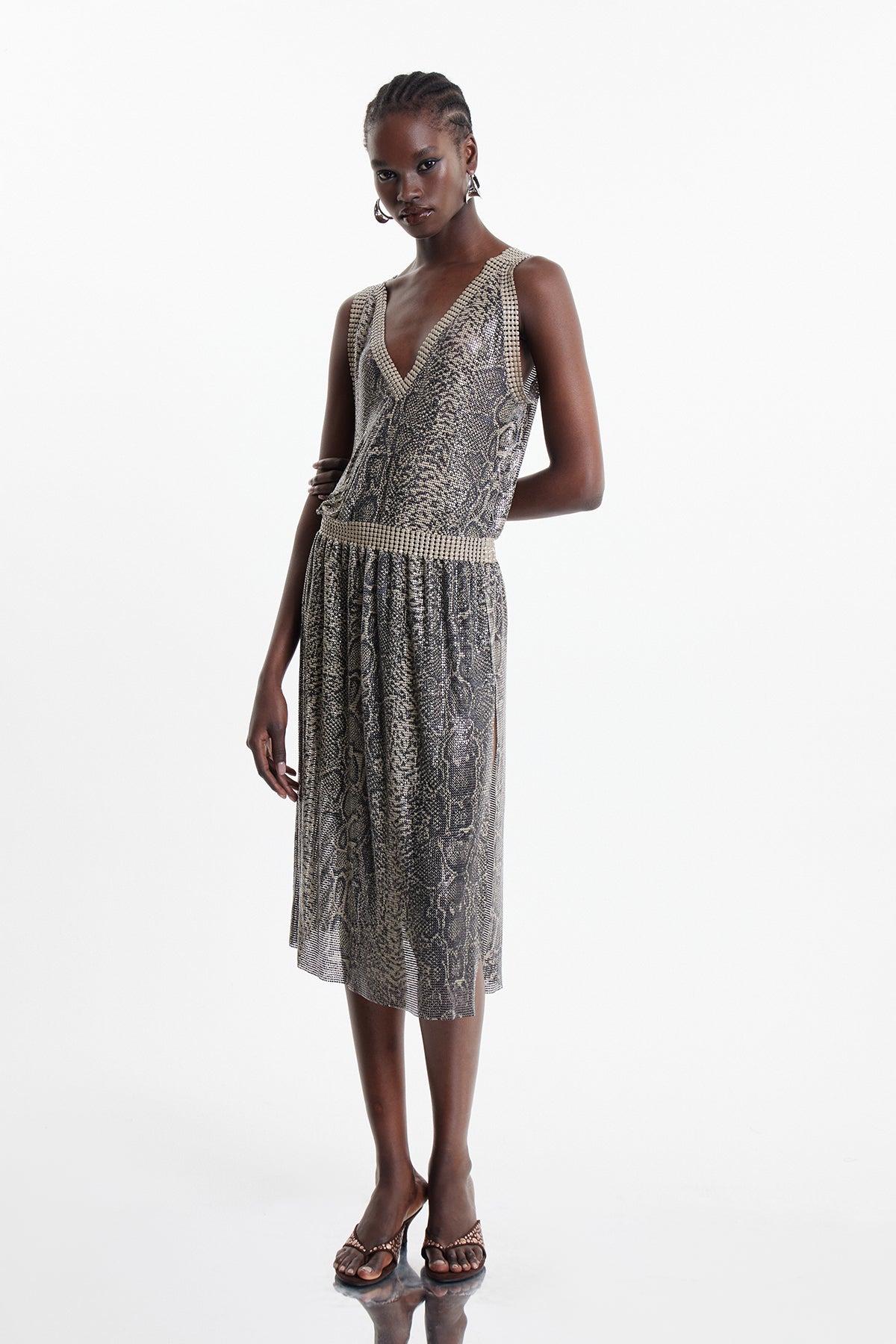 Elbert Python Print Plunge Midi Dress