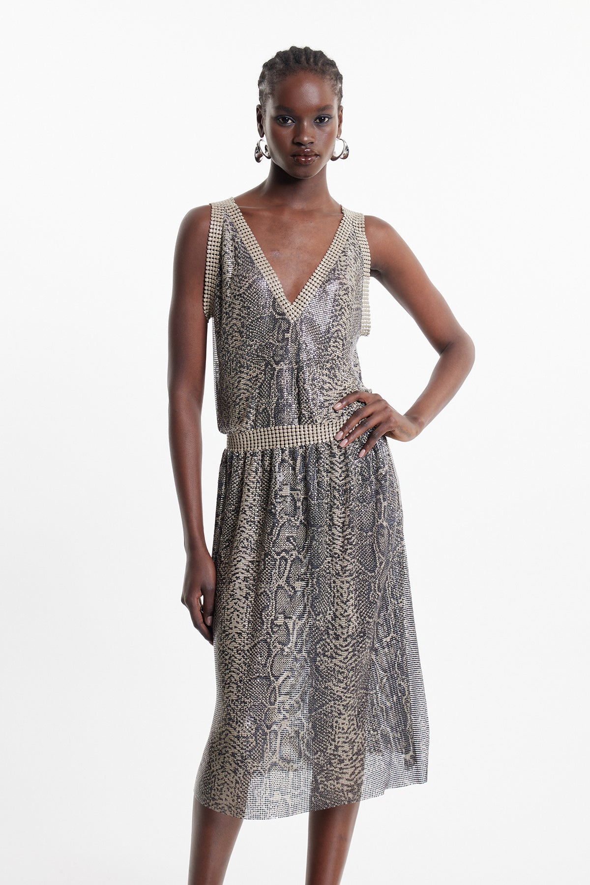 Elbert Python Print Plunge Midi Dress