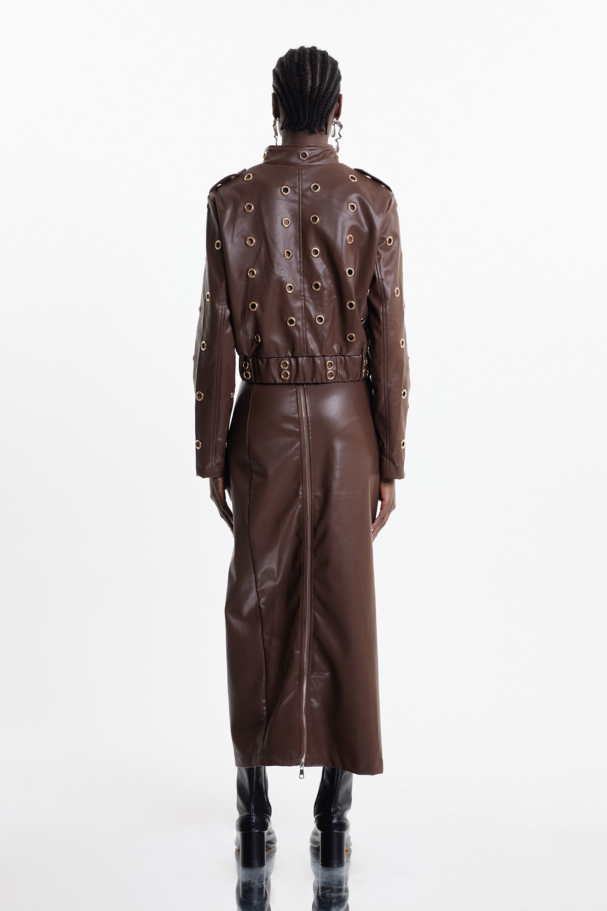 Elchin Eyelet Leather Skirt Set