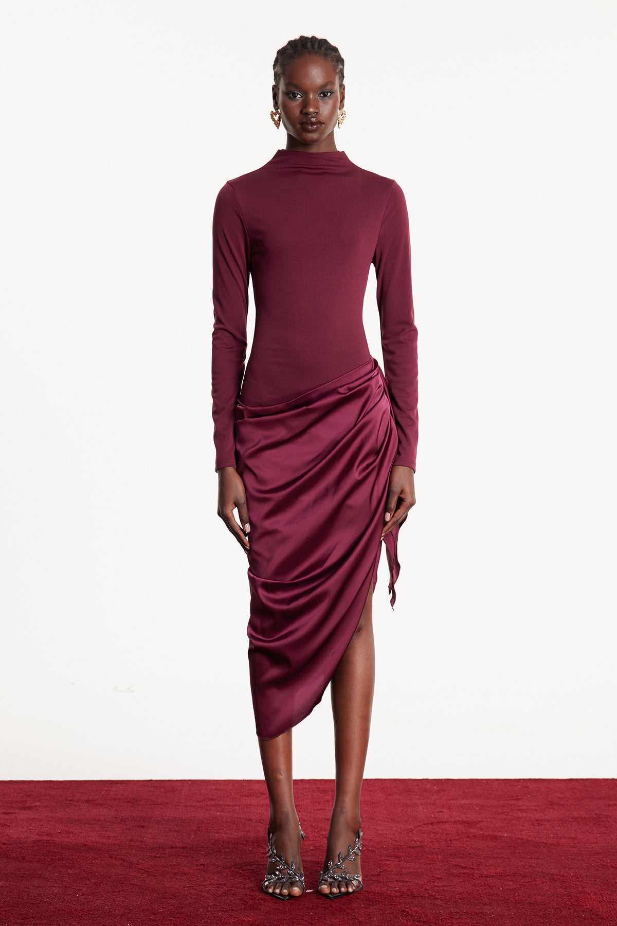 Eldad Asymmetric Satin Midi Dress