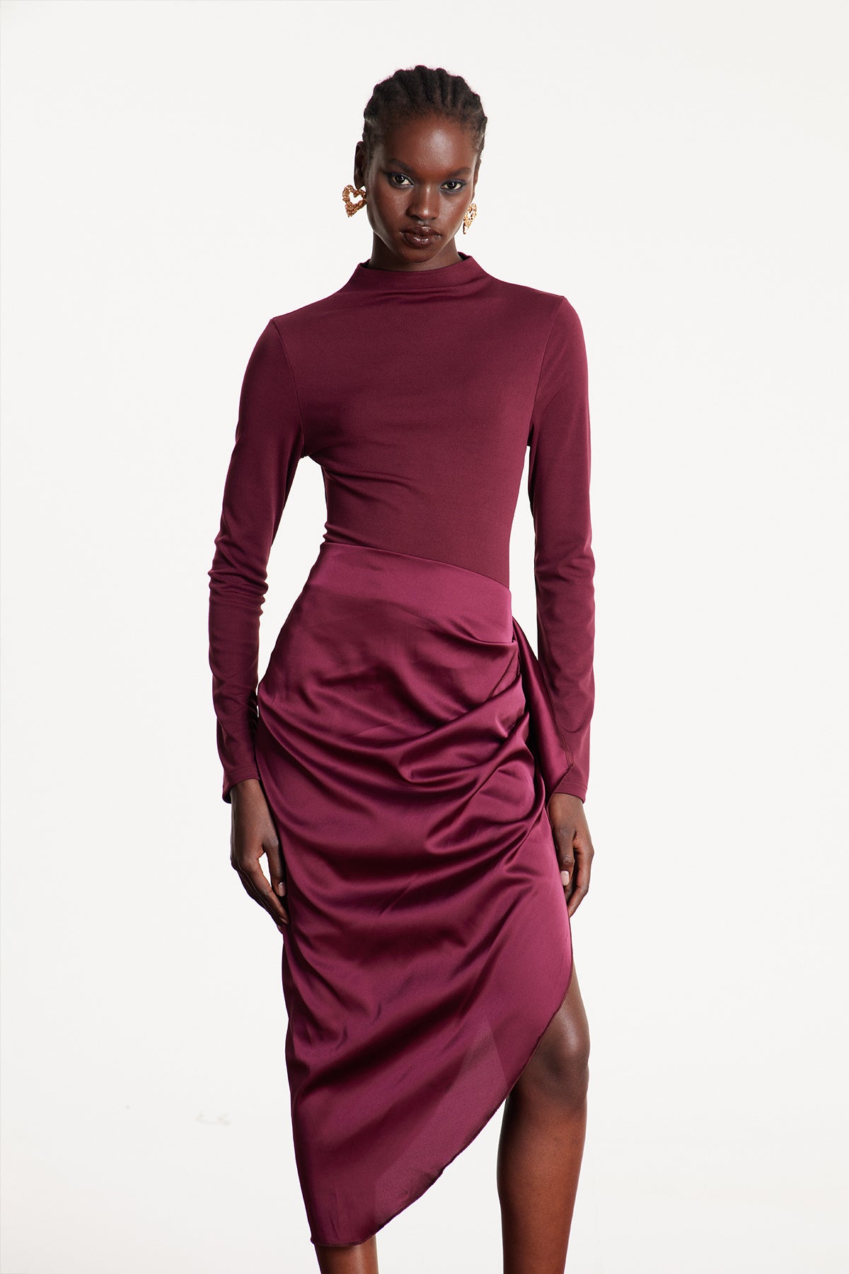 Eldad Asymmetric Satin Midi Dress
