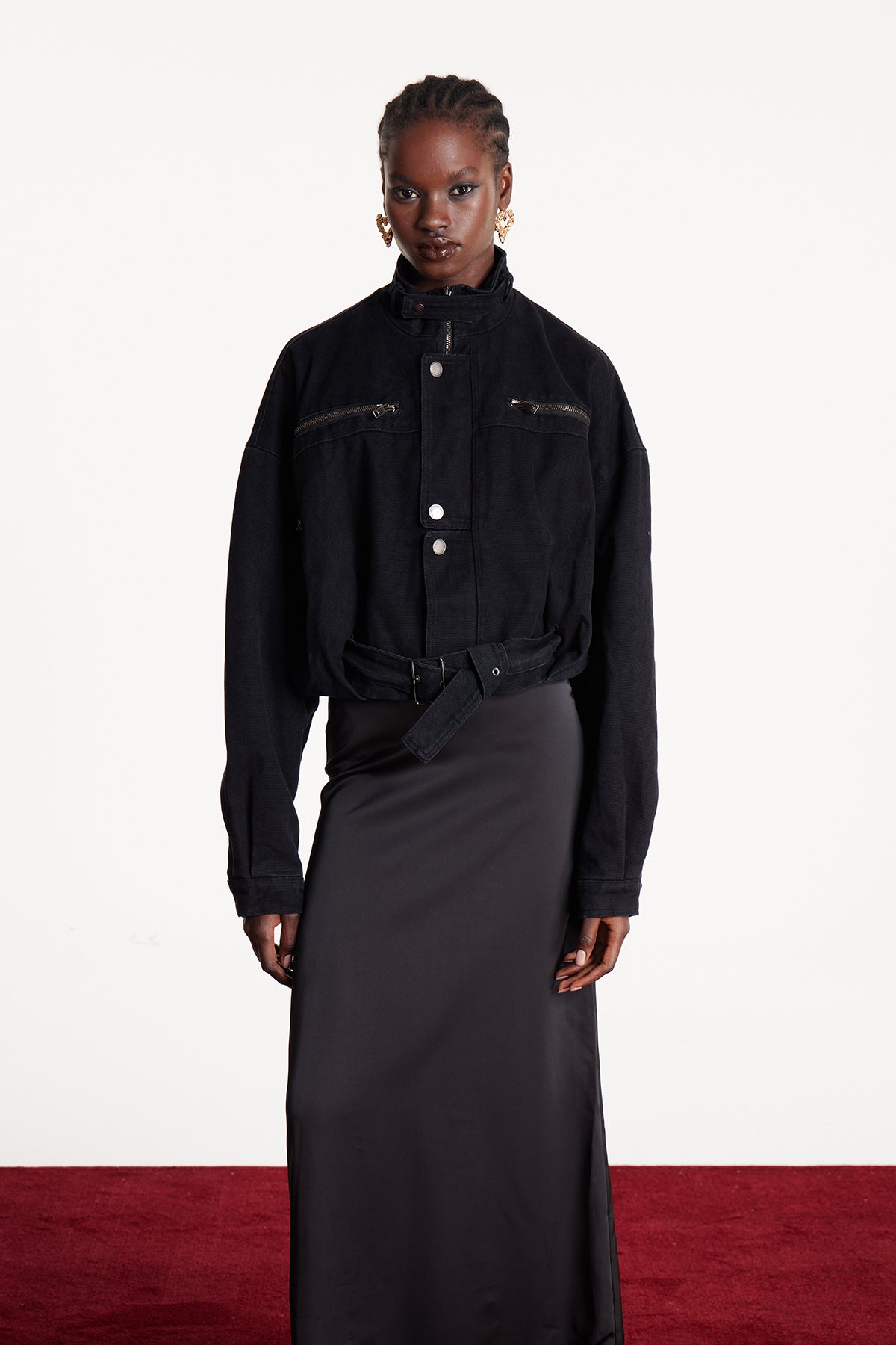 Eleanor Funnel Neck Crop Denim Jacket