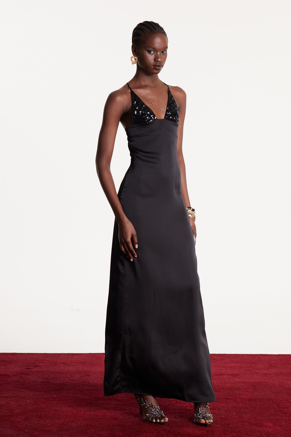 Eleanora Sequin Satin Maxi Dress