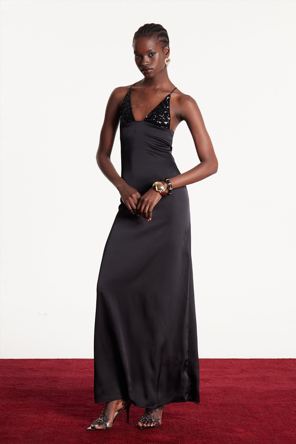 Eleanora Sequin Satin Maxi Dress