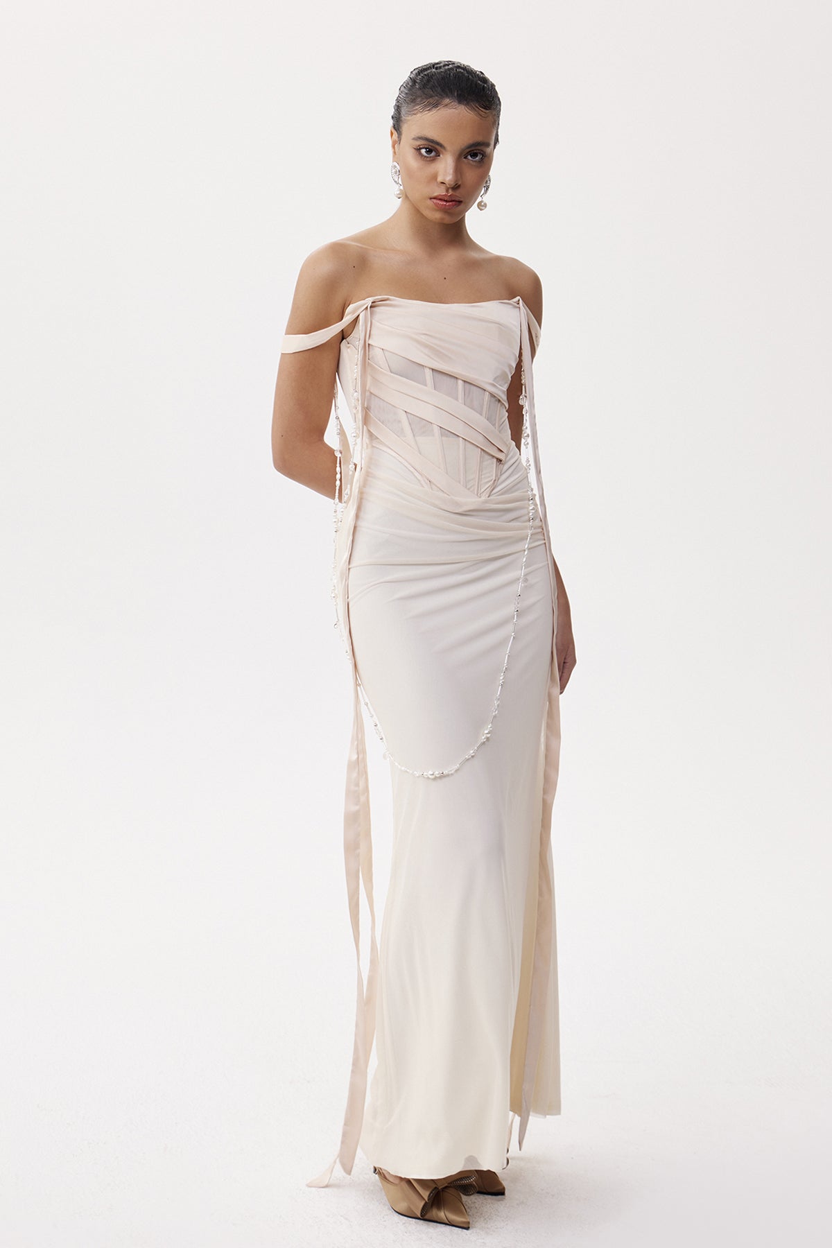 Eleftherios Corset Pearl Chain Maxi Dress