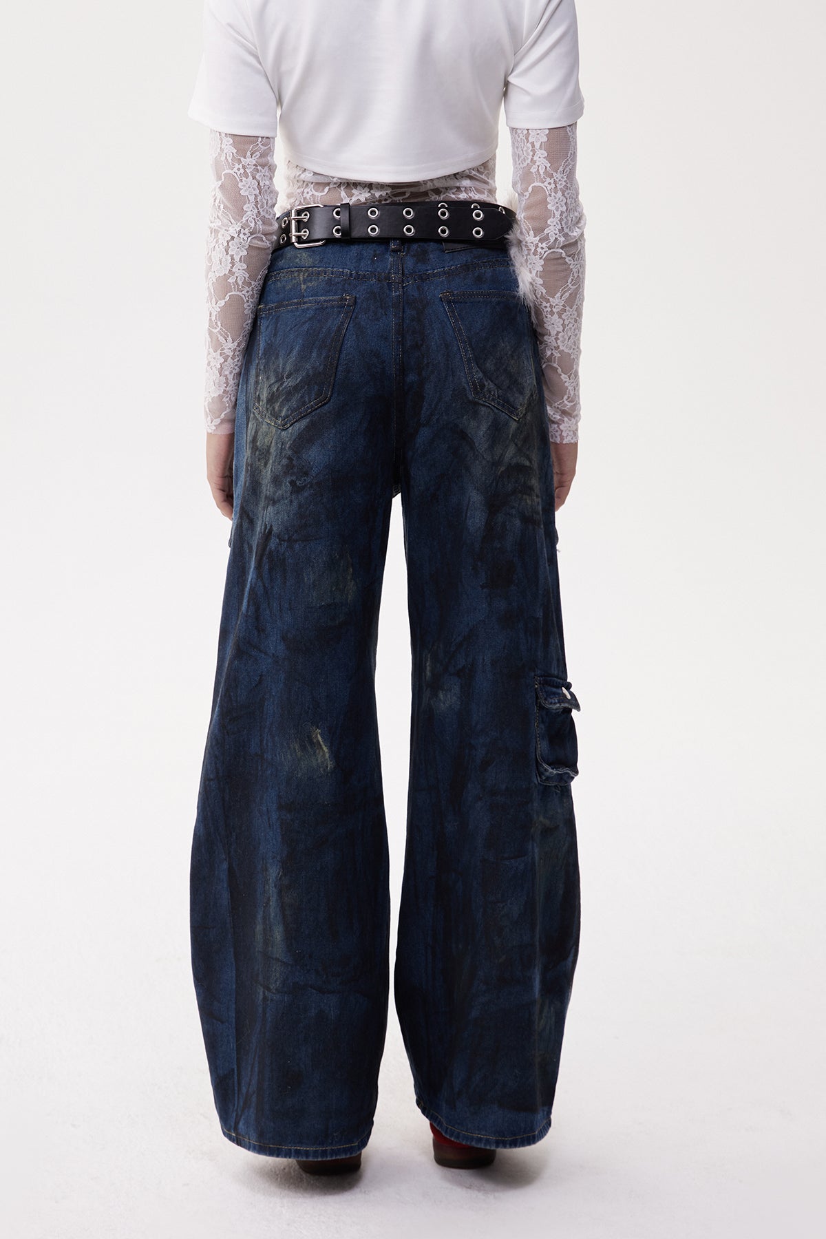 Elen Faux Fur Cargo Dark Wash Jeans