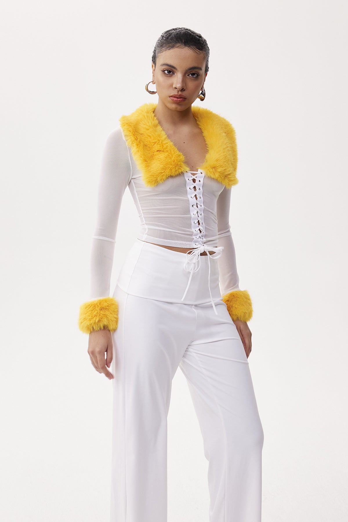 Elena Faux Fur Lace Up Top