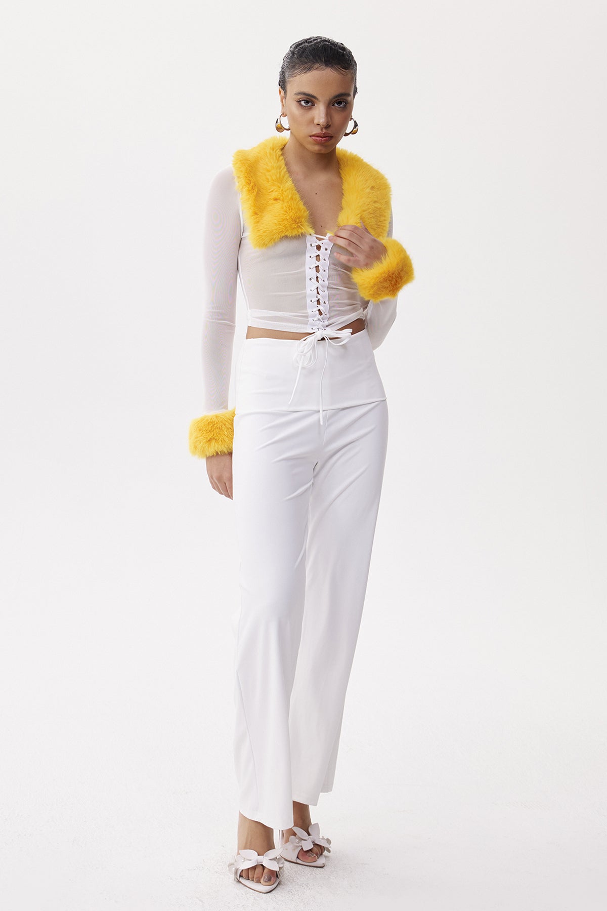 Elena Faux Fur Lace Up Top