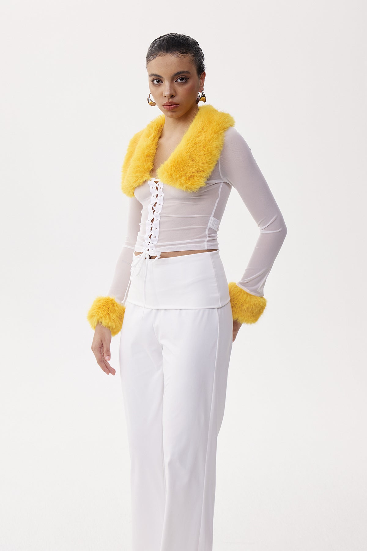 Elena Faux Fur Lace Up Top