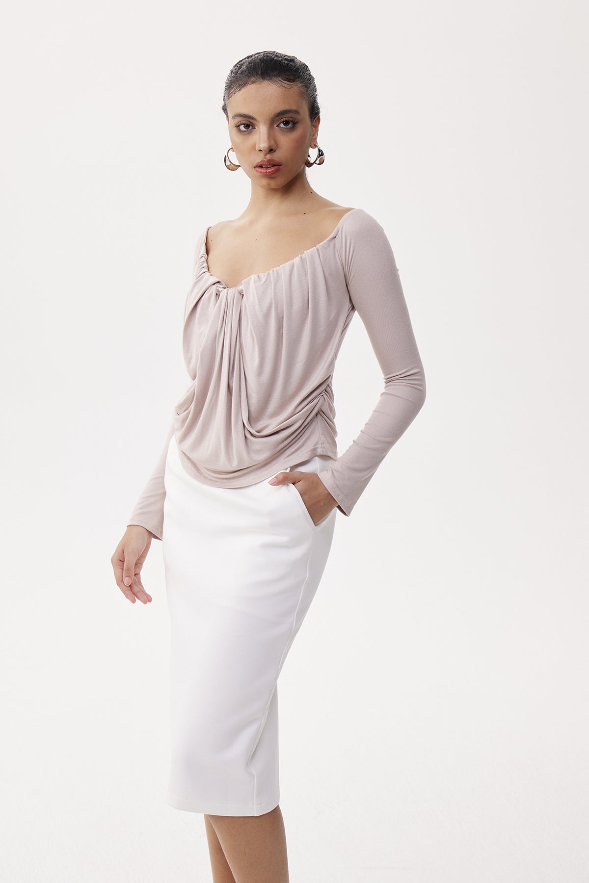 Elene Off Shoulder Ruch Top