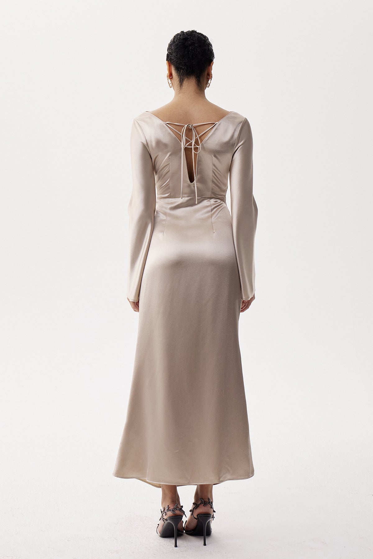 Eleonora Asymmetric Ruch Satin Maxi Dress