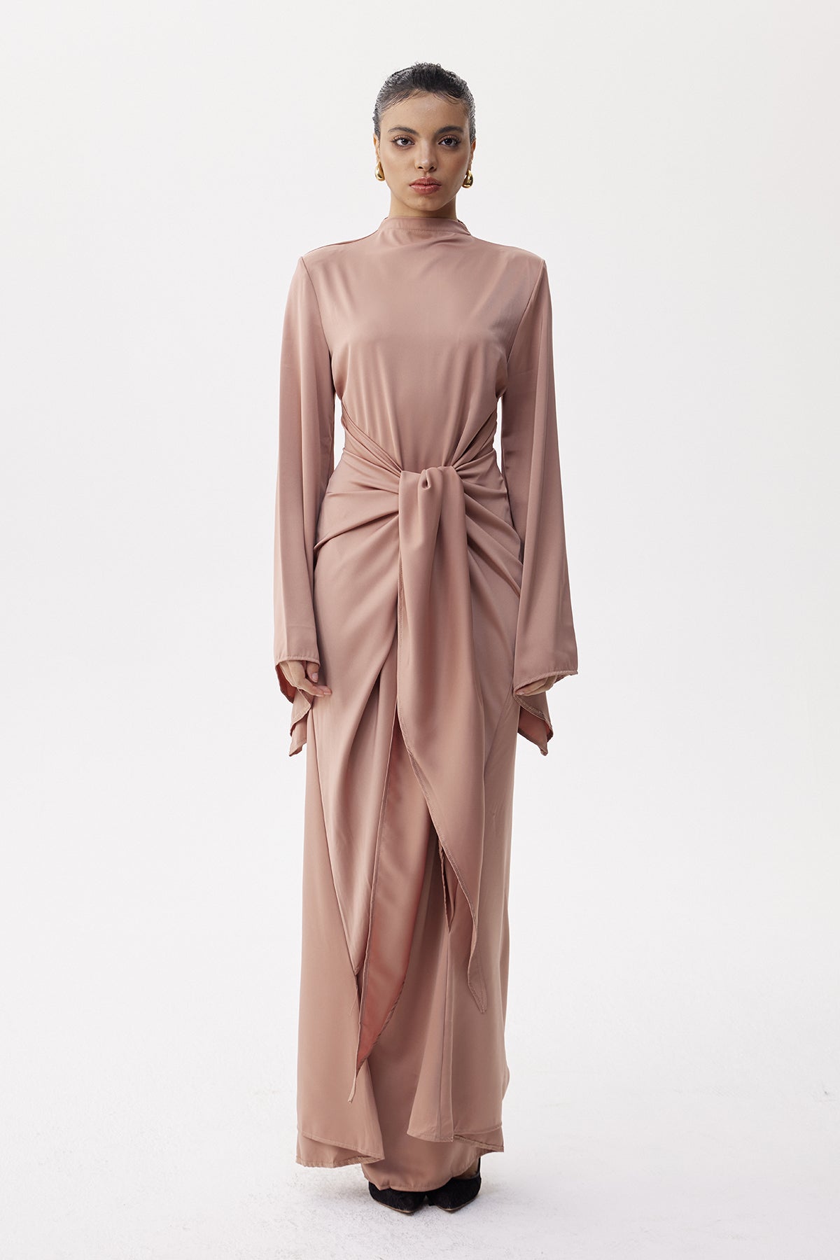 Eleutherios Tie Up Satin Maxi Dress