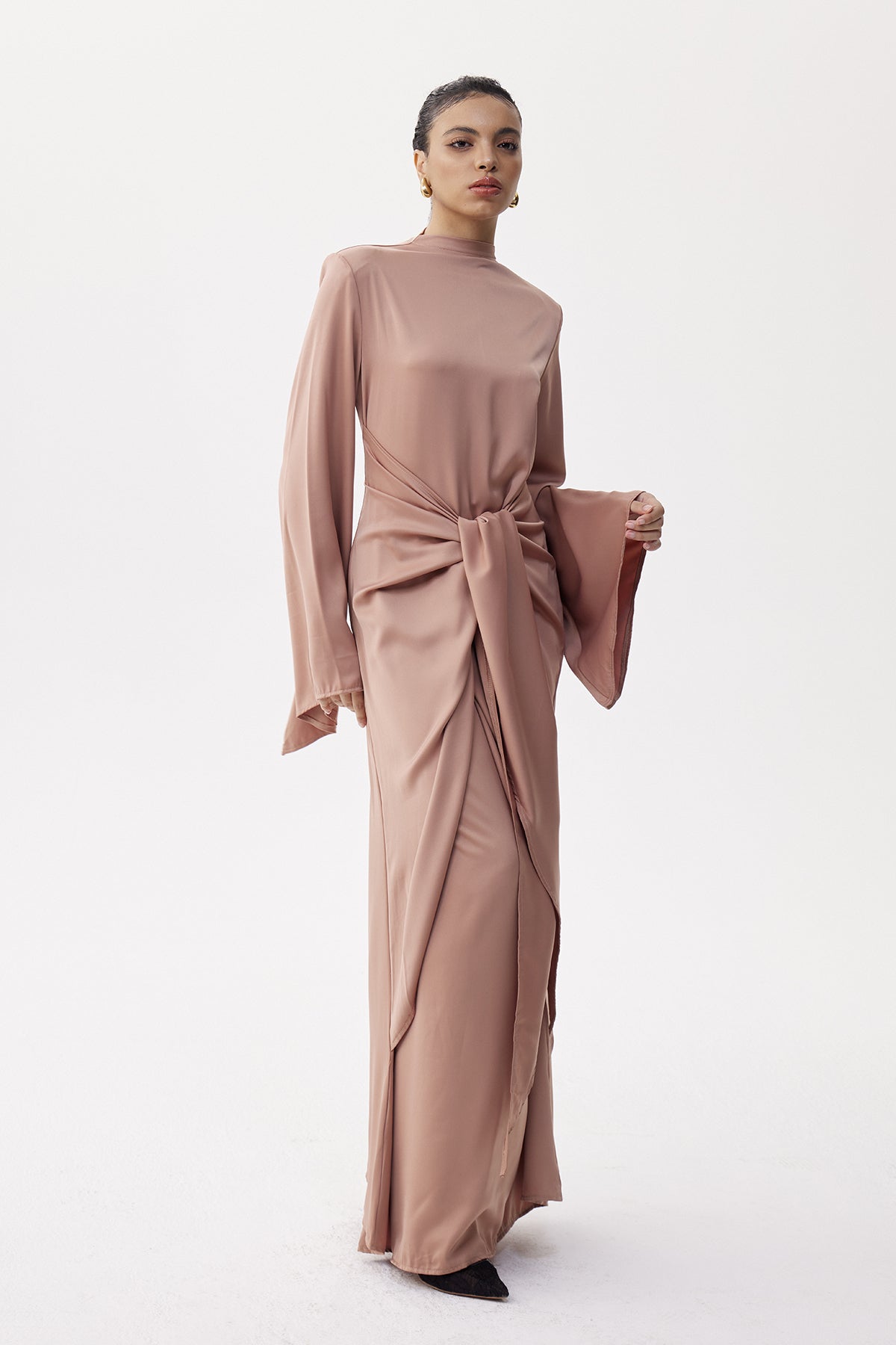 Eleutherios Tie Up Satin Maxi Dress