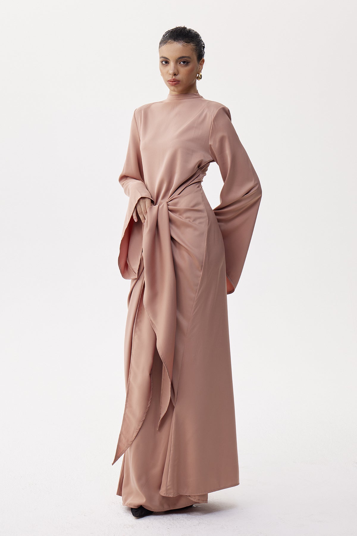 Eleutherios Tie Up Satin Maxi Dress